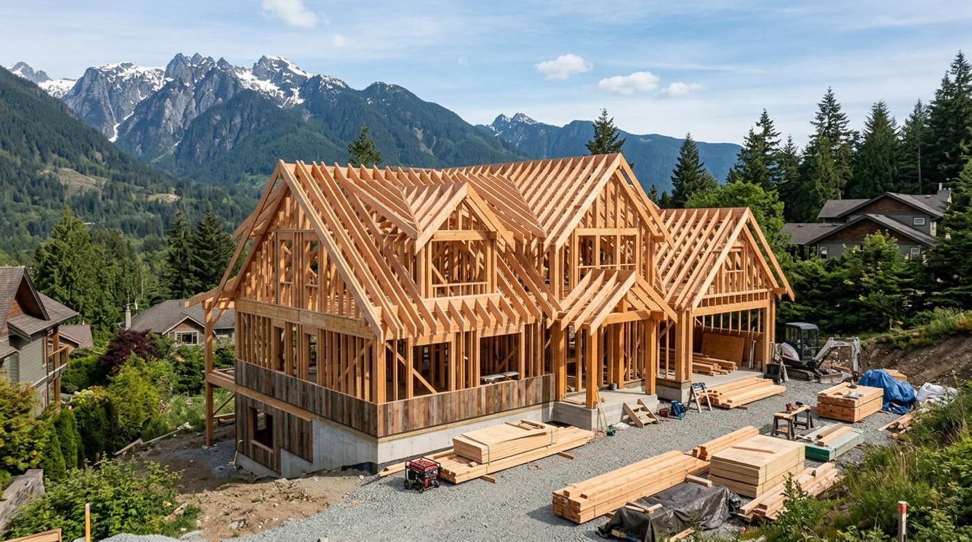Fraser Valley custom home framing during new home construction