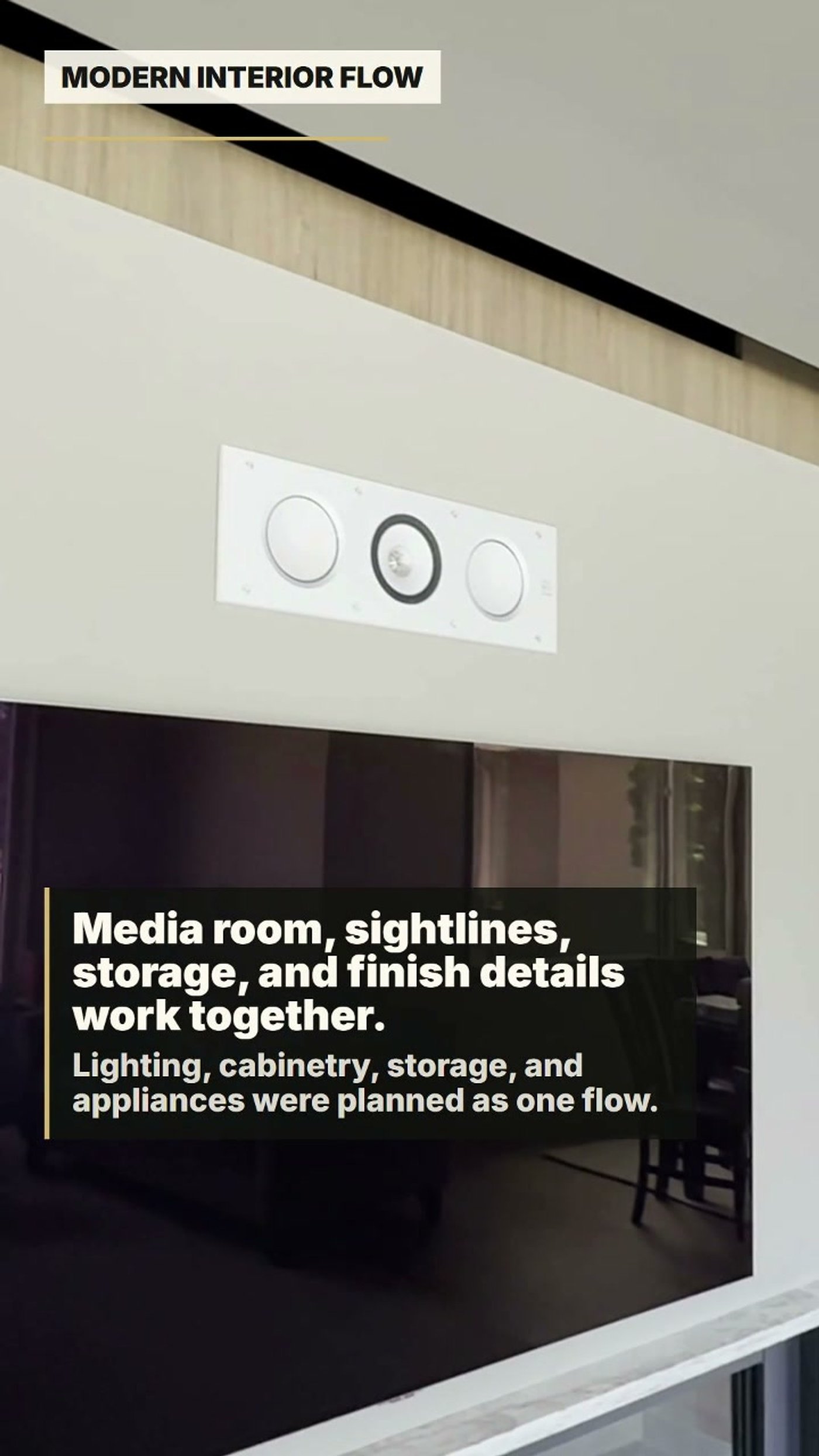 Media room with integrated lighting, cabinetry and storage by CoreVal Homes
