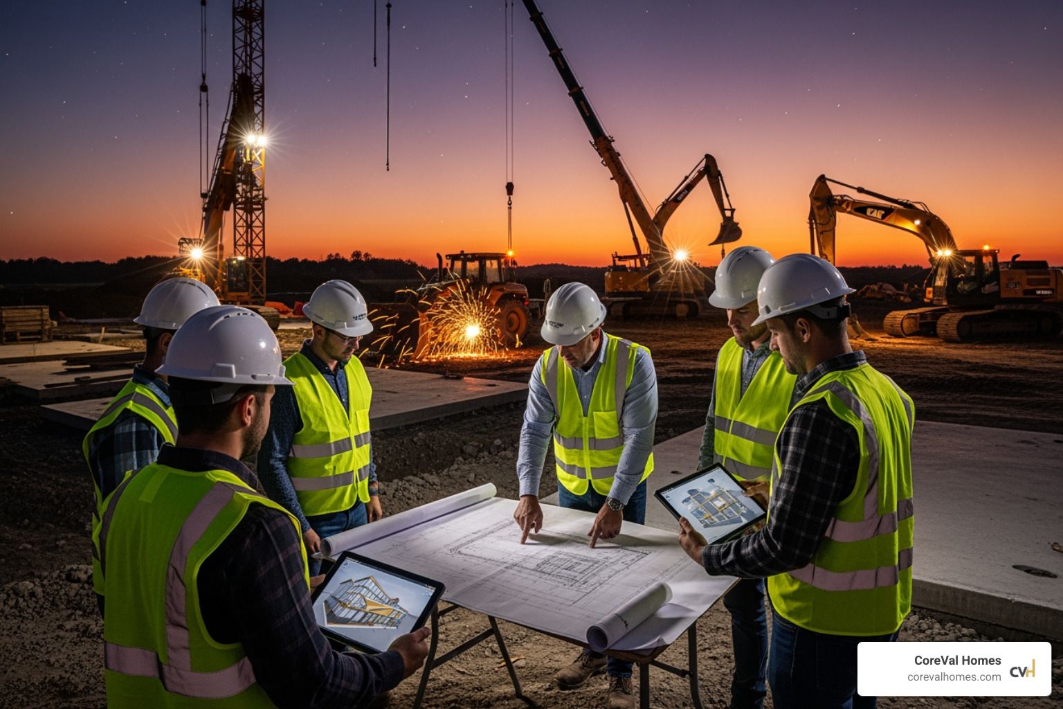 of a construction site being managed with workers and a supervisor - Vancouver general contractor