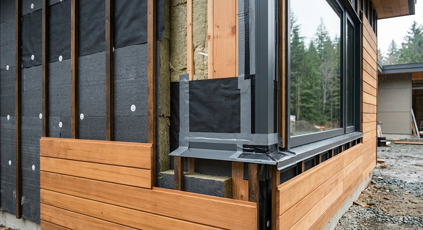 High-performance wall insulation and window detailing on an energy efficient Greater Vancouver home