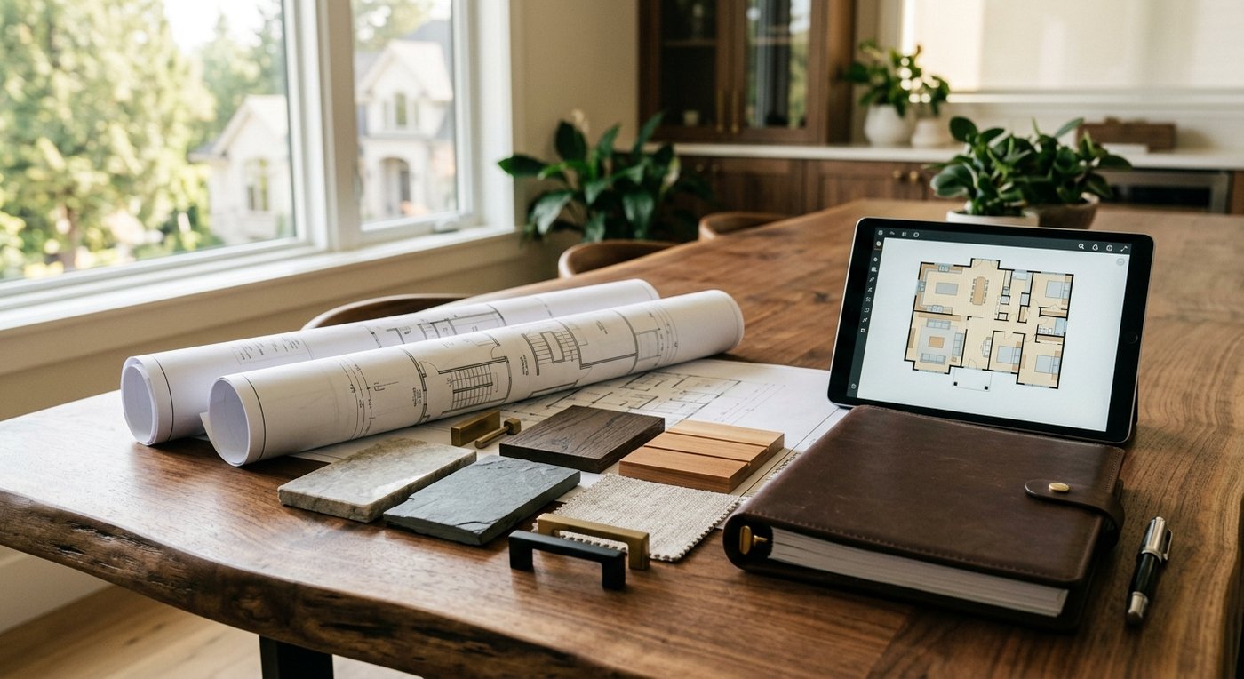 Custom home planning materials and floor plans for a Langley build