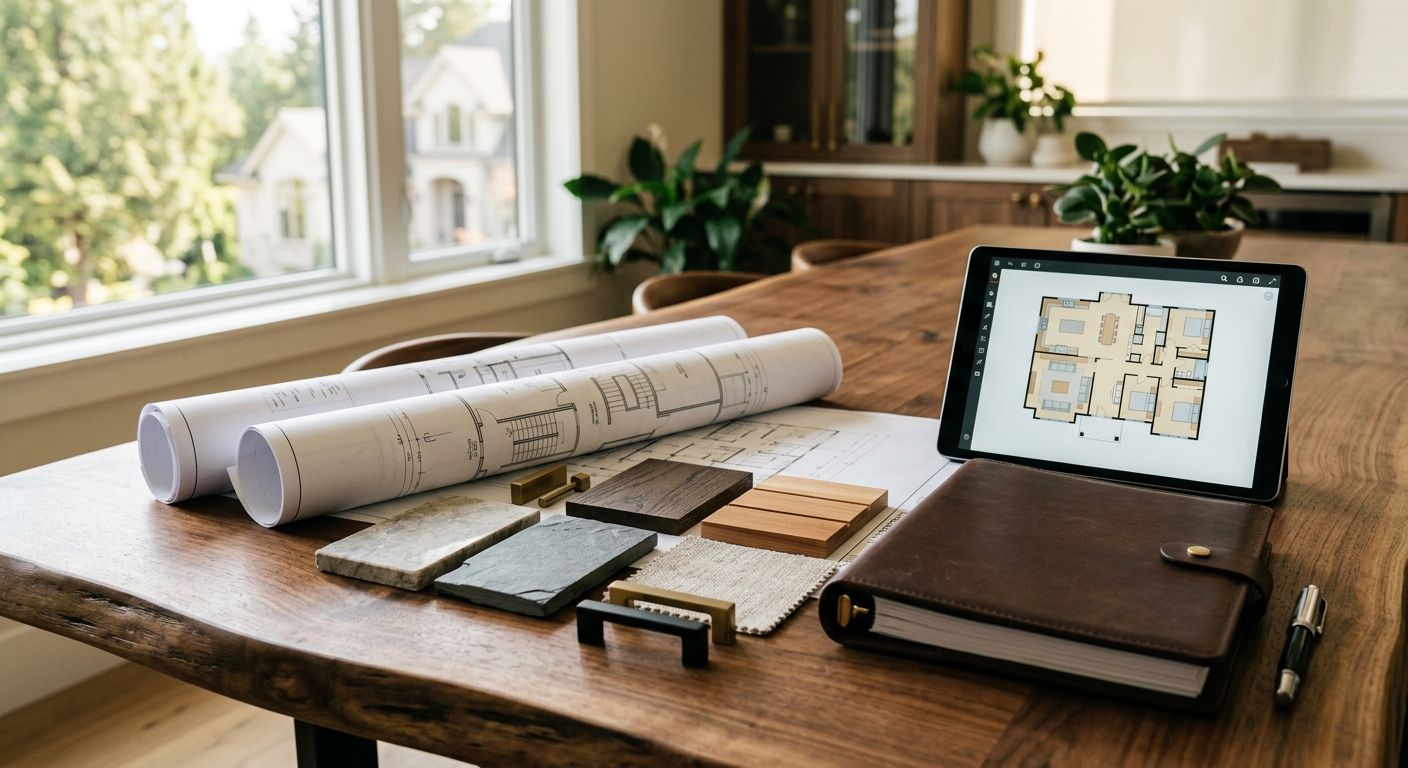 Custom home planning materials and floor plans for a Langley build