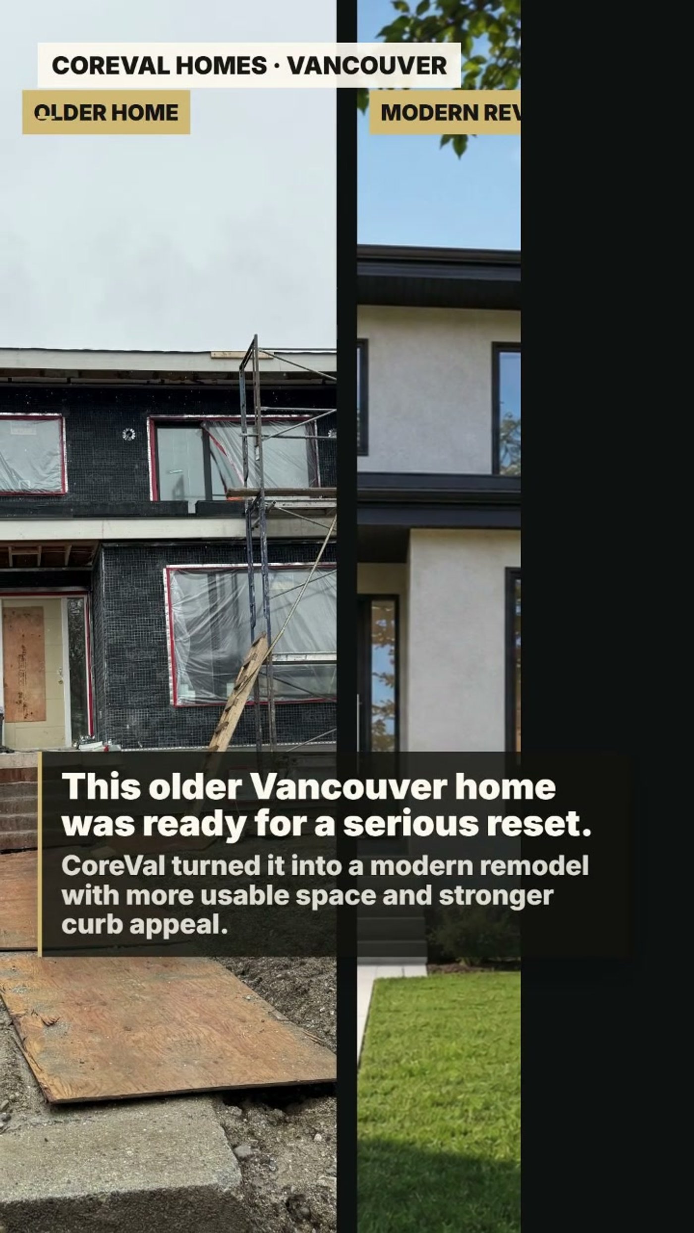 Before and after of an older Vancouver home fully renovated by CoreVal Homes