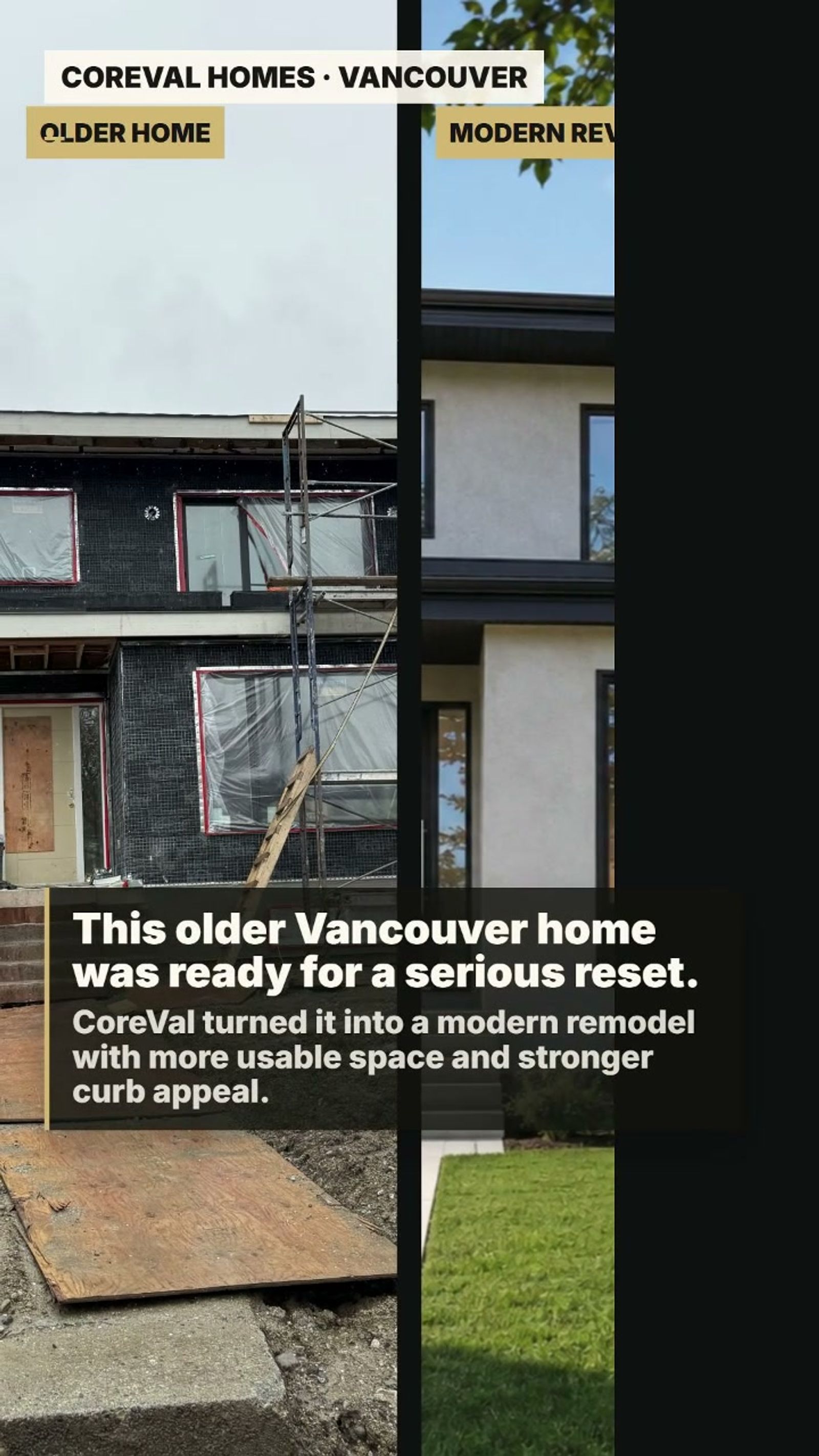 Before and after of an older Vancouver home renovated by CoreVal Homes