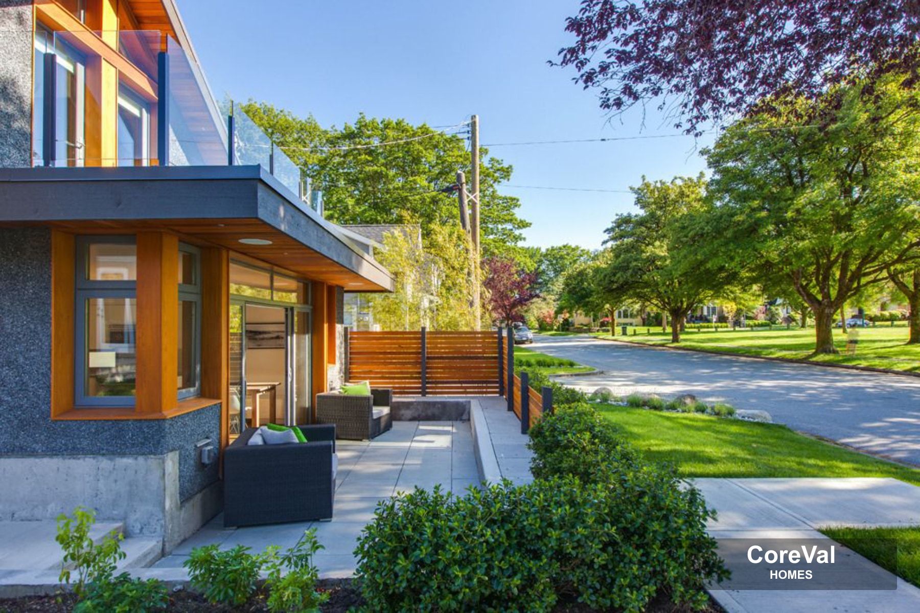 Modern Vancouver home exterior with horizontal wood privacy fencing