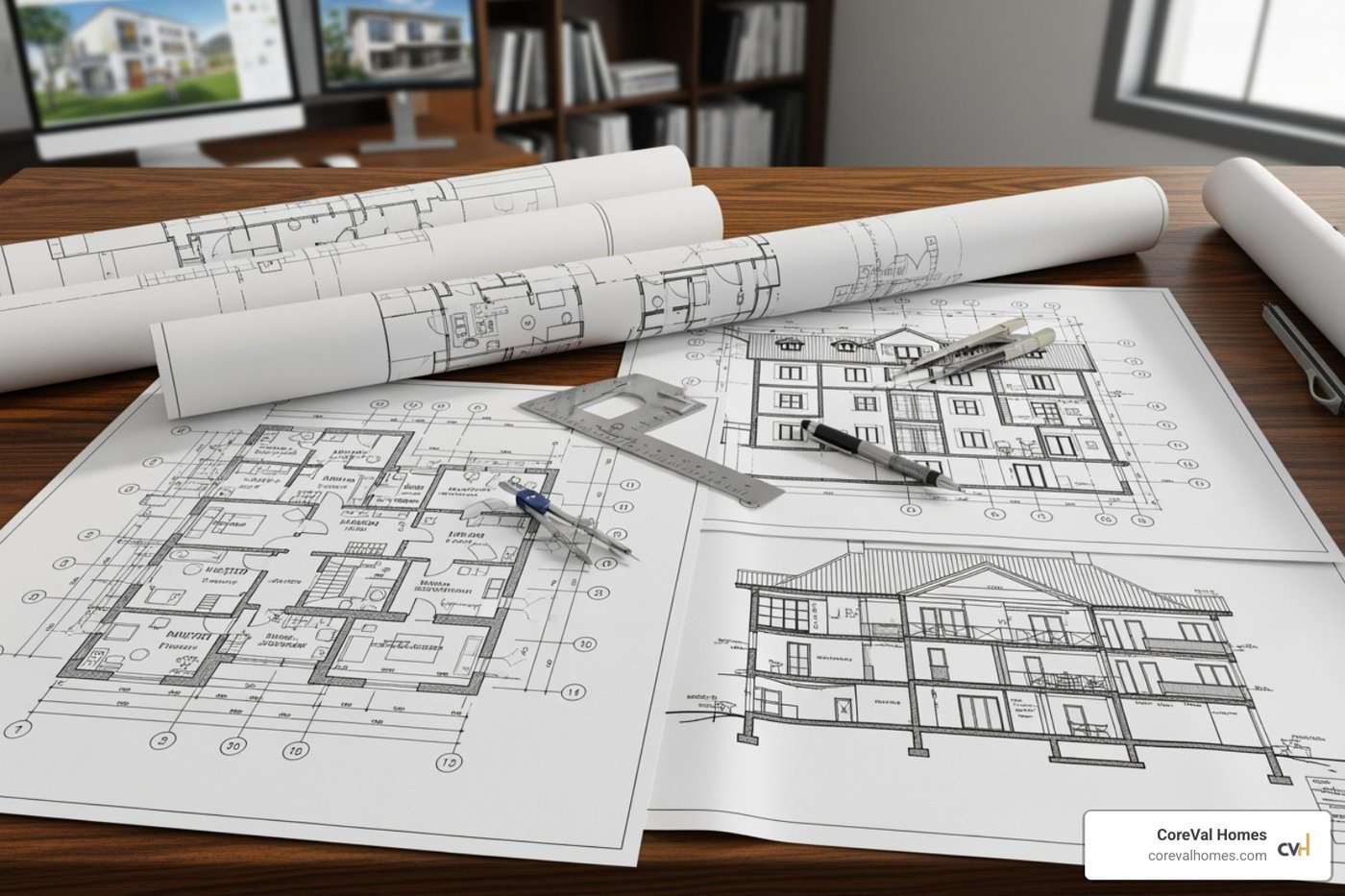 Architectural blueprints on a table - Second floor addition plans