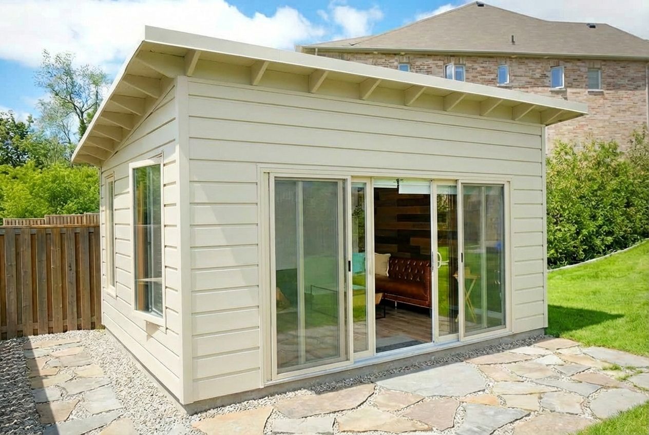 Backyard studio exterior Abbotsford — CoreVal Homes ADU builder