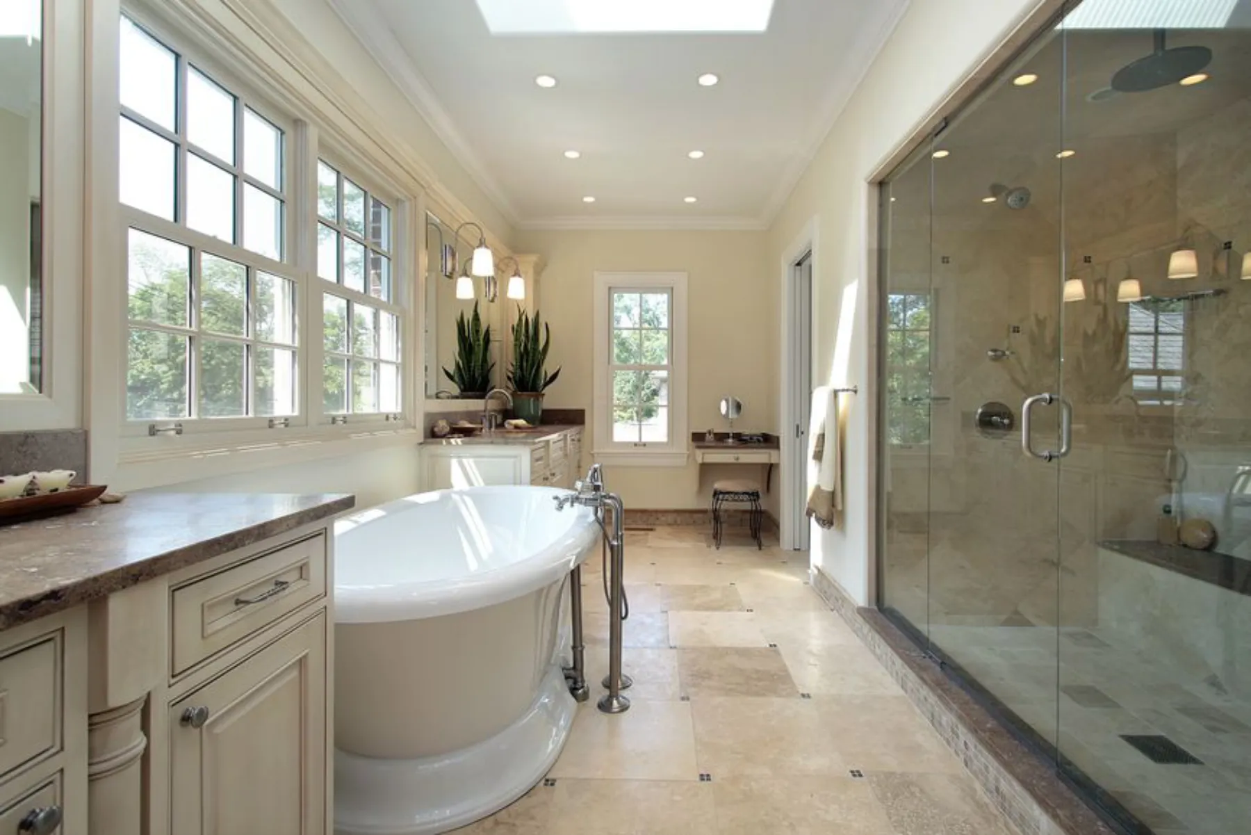 Luxury primary bathroom with a freestanding tub and glass steam shower, Metro Vancouver custom home — CoreVal Homes