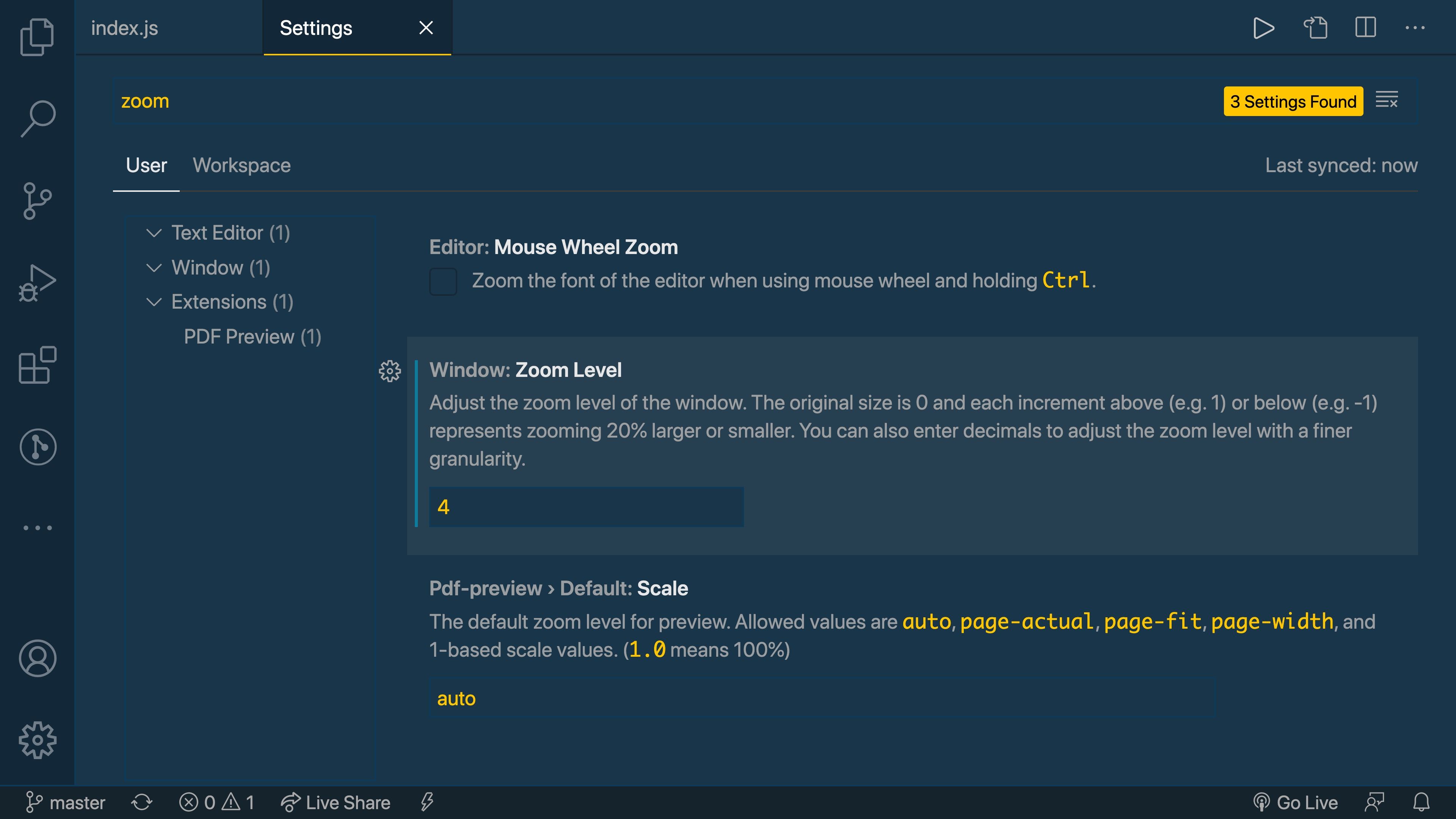 VS Code Zoom Level 4