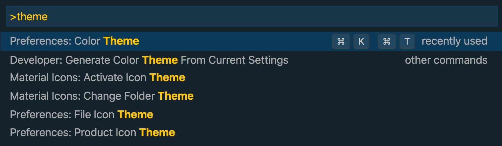 Theme Setting in Command Palette