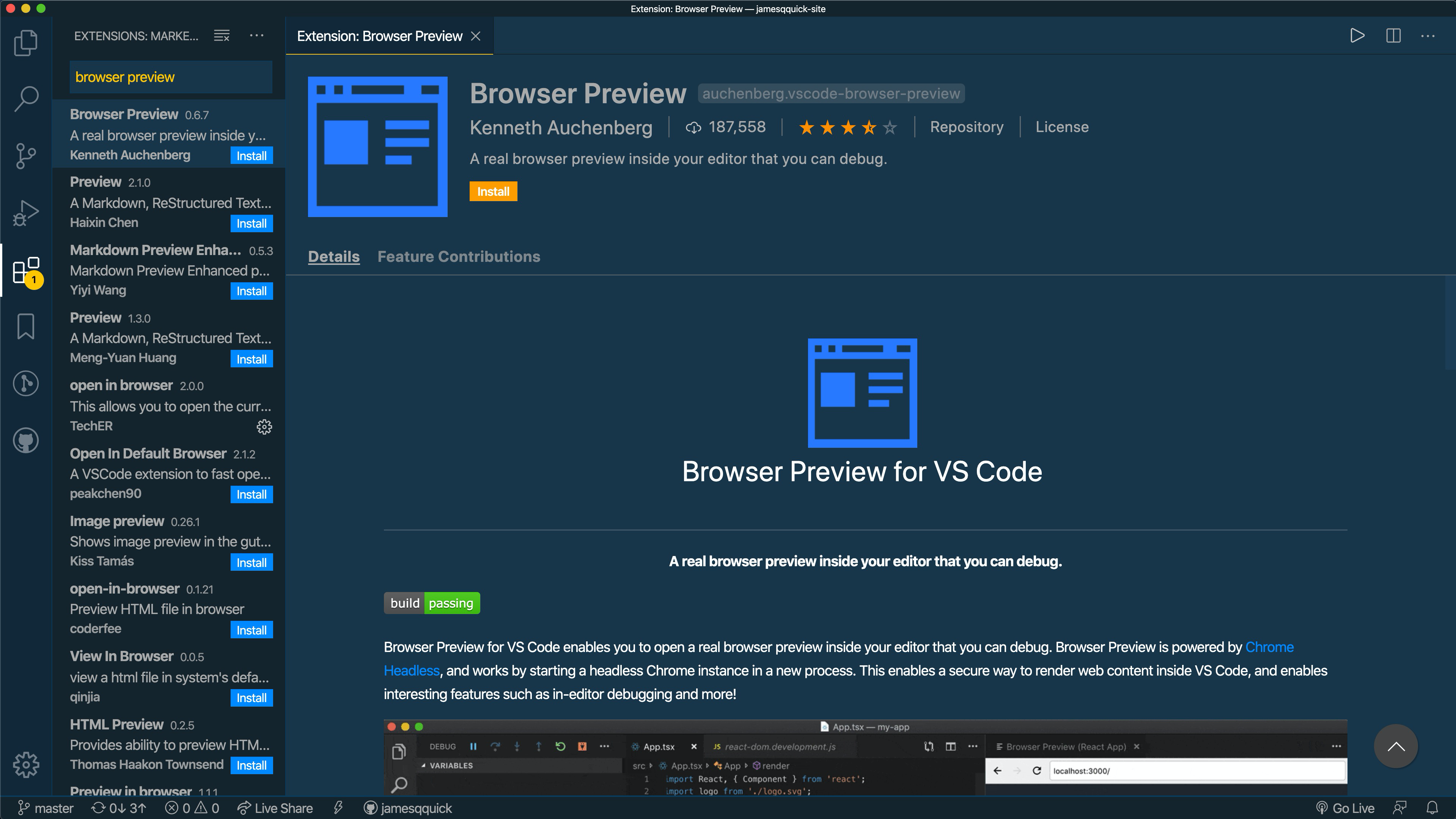 Search for Browser Preview extension