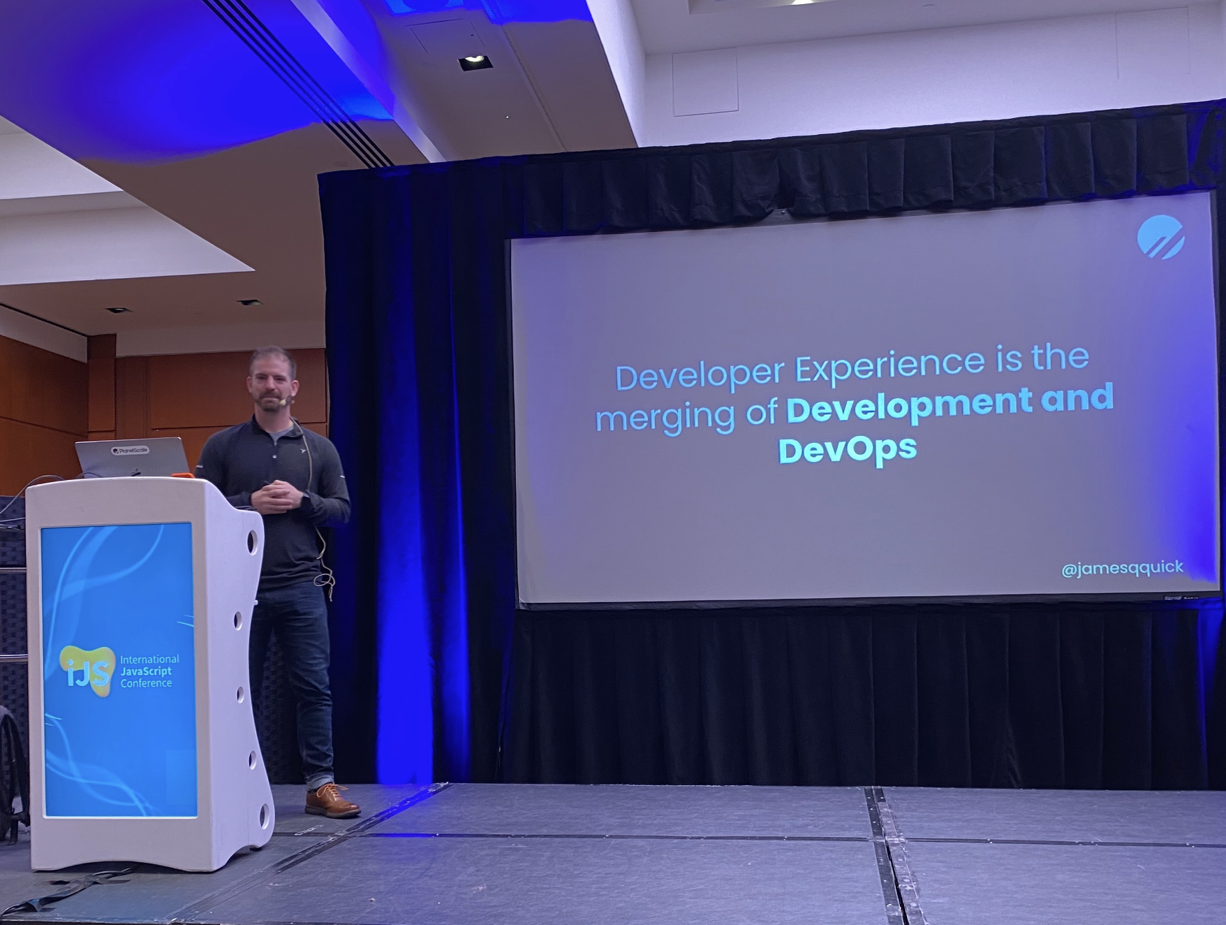 James speaking at International JavaScript Conference.