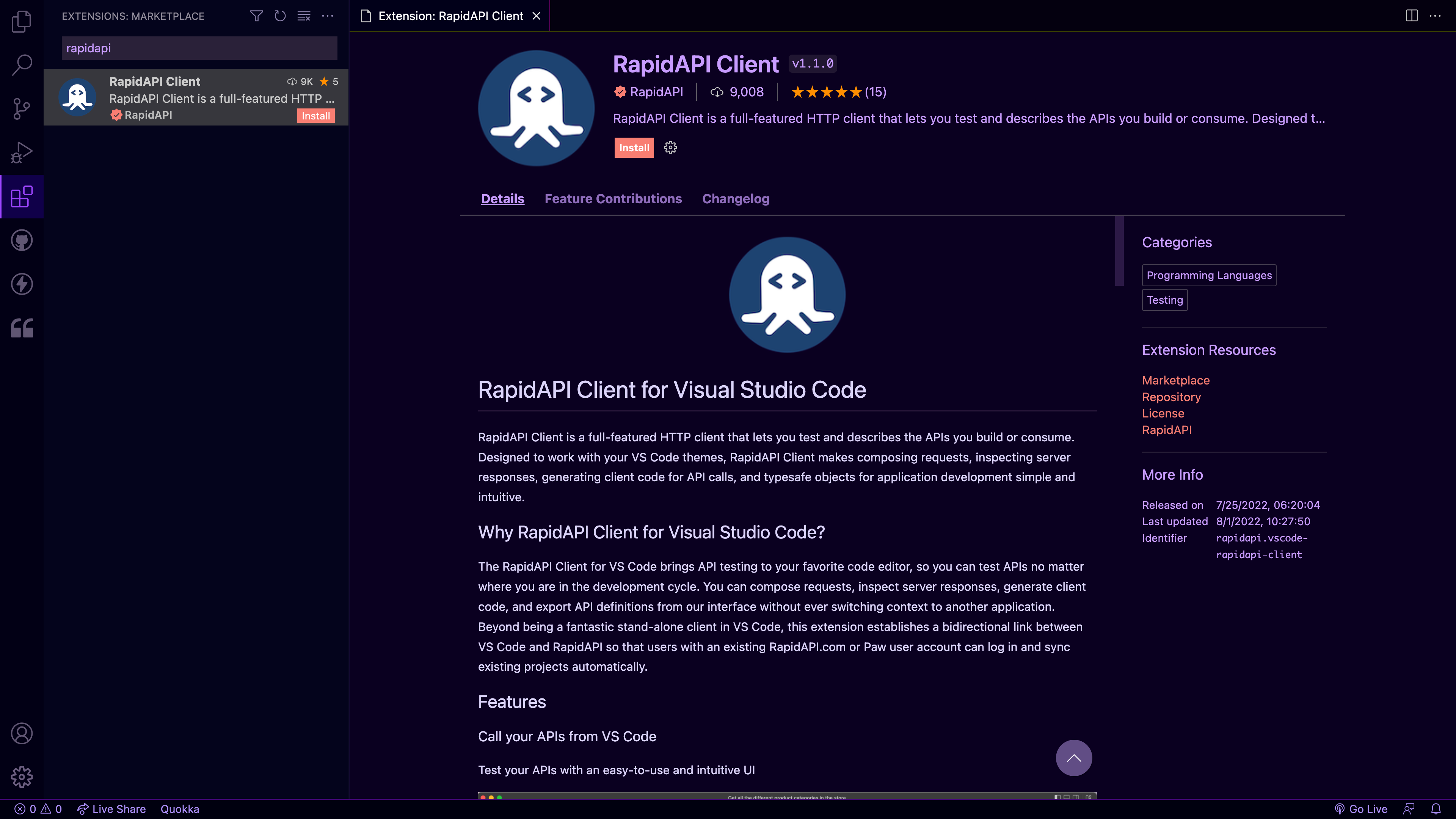 RapidAPI Extension Docs Page