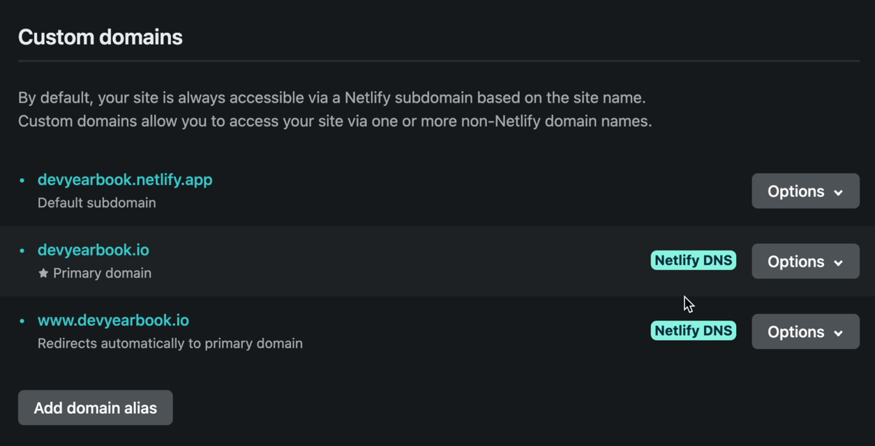 Finalized custom domain with Netlify DNS tag