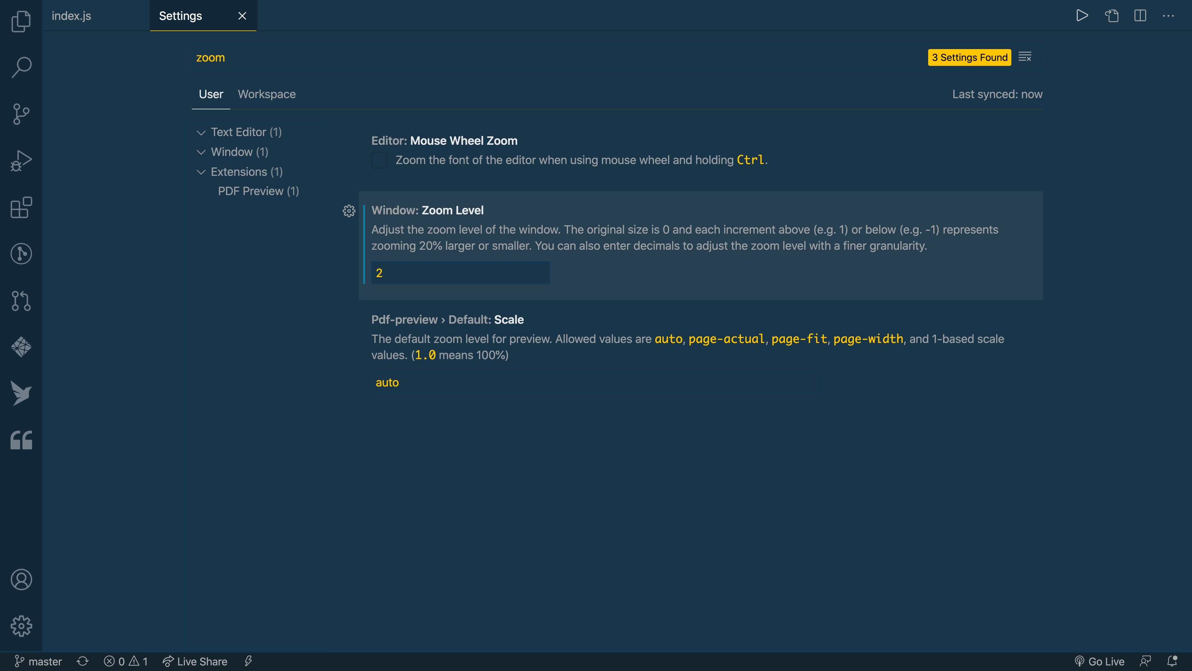 VS Code Zoom Level
