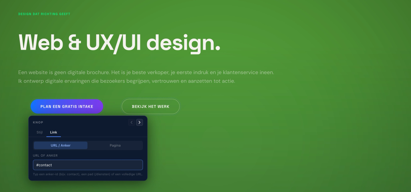Link tab - URL, anchor, or internal page.