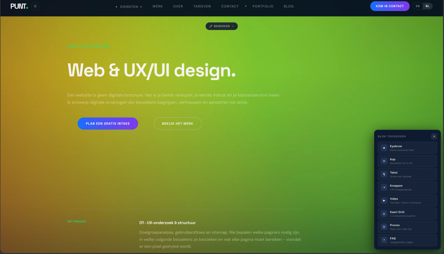 The block picker - add any content block directly from the frontend.