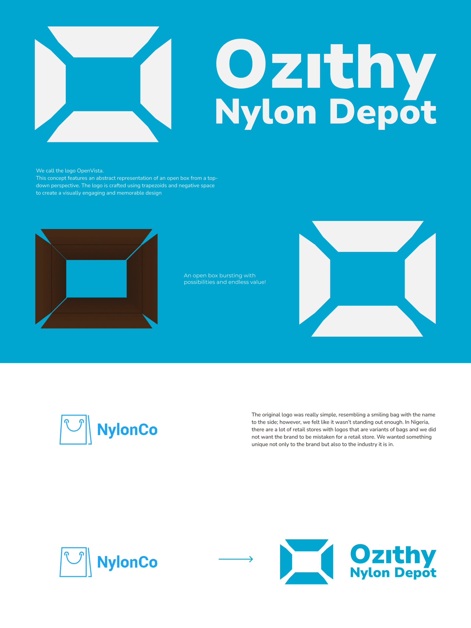 Ozithy logo exploration and identity development presented in a long editorial layout