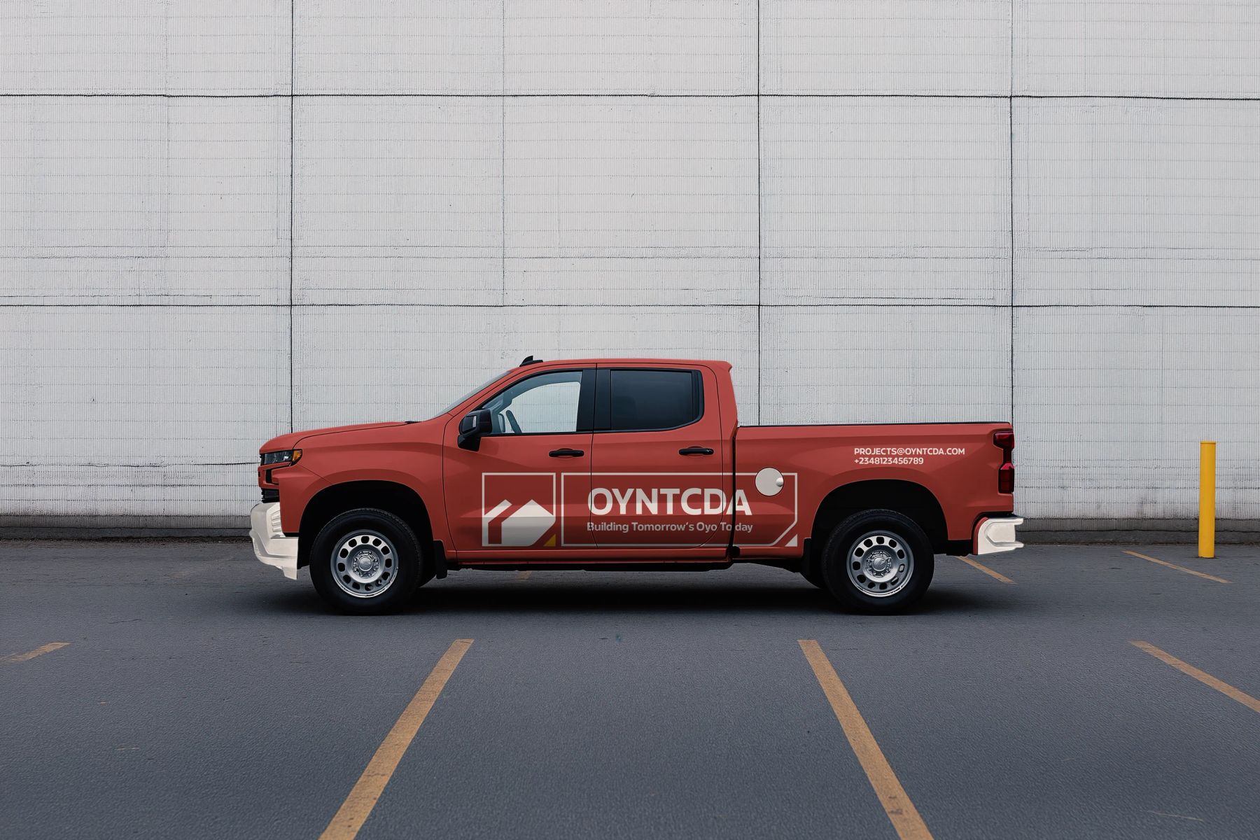 OYNTCDA final identity on a red pickup truck