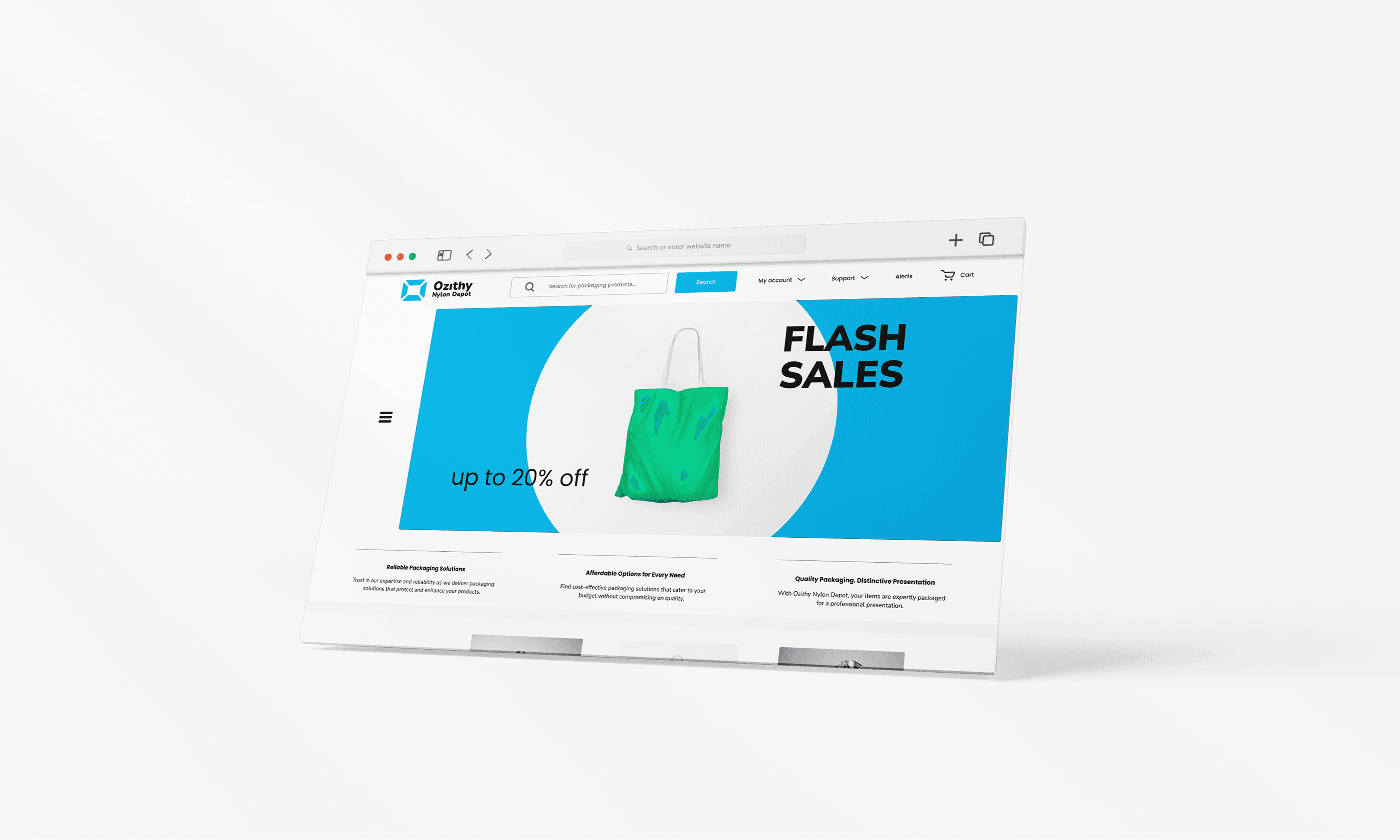 Ozithy online store page shown in an angled browser presentation