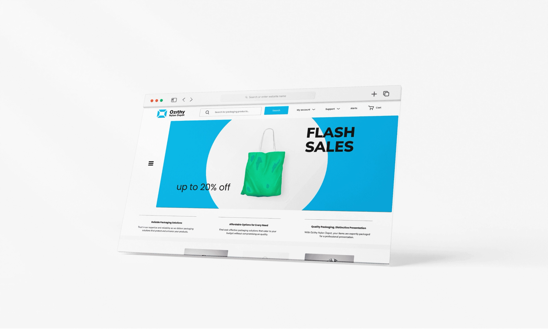 Ozithy online store page shown in an angled browser presentation