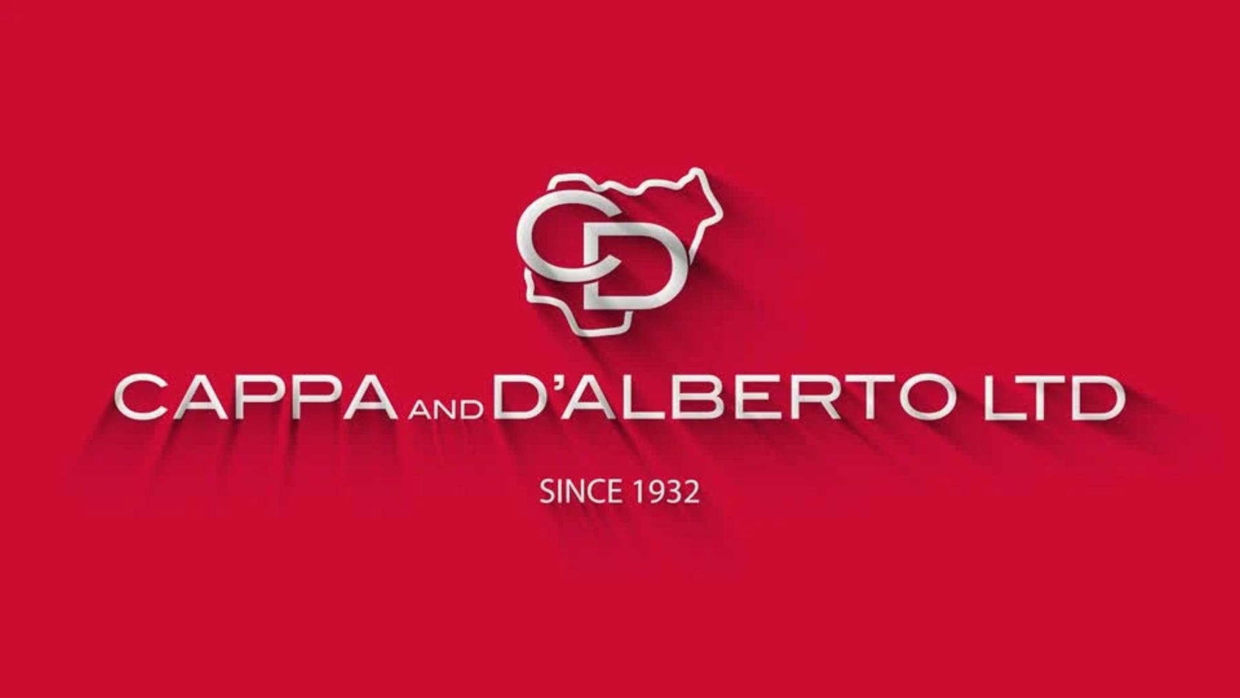 Cappa and D'Alberto silver monogram and wordmark against red