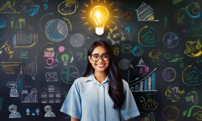 Student with Lightbulb and Chalkboard Illustrations