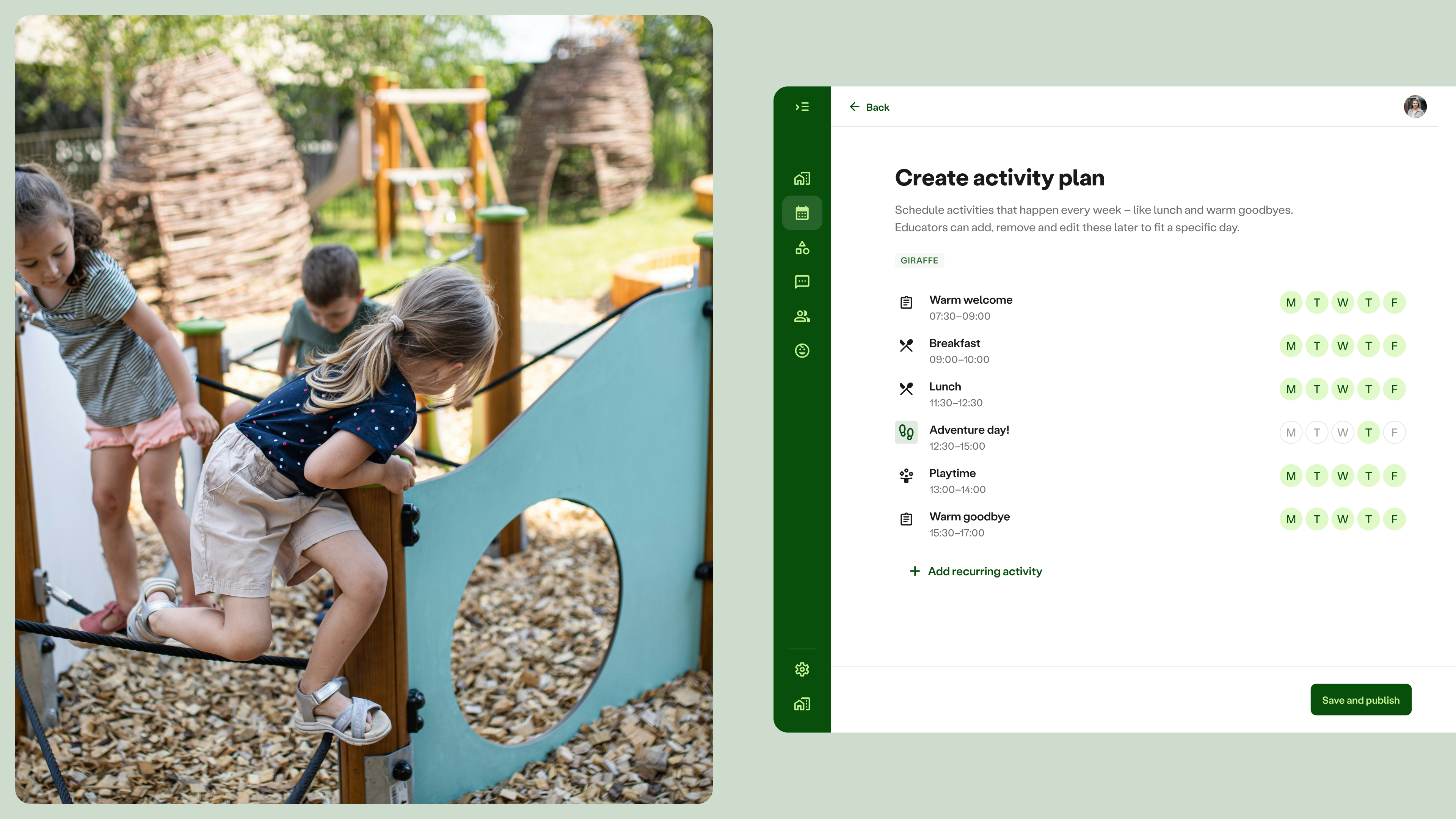 a screenshot of the admin page that says create activity plan and some children playing