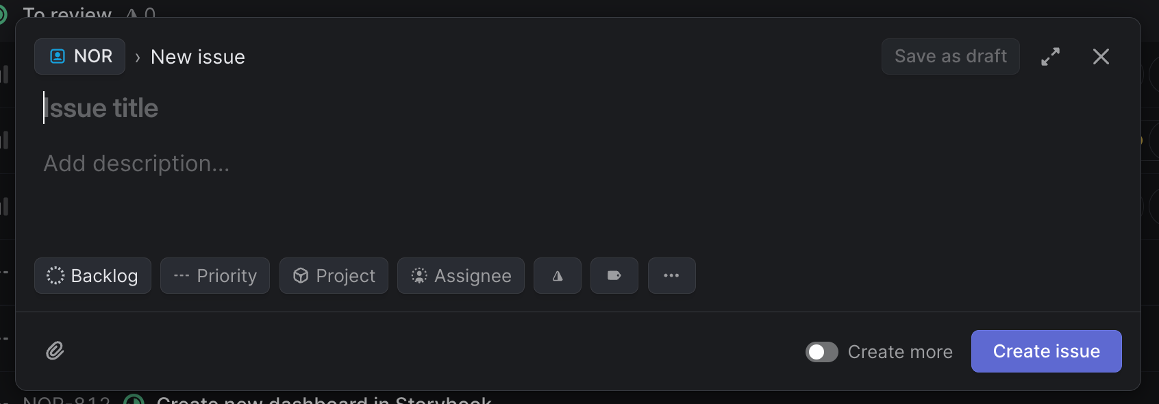 a screenshot of a new issue being created