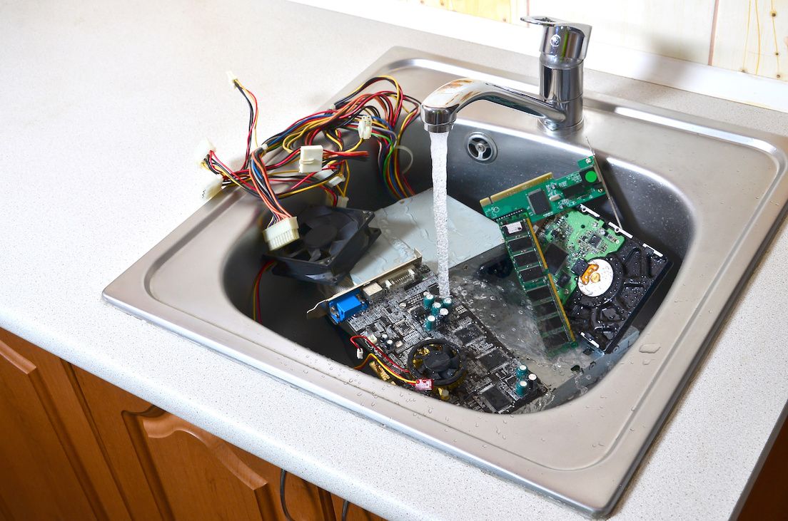Sink filled with computer parts