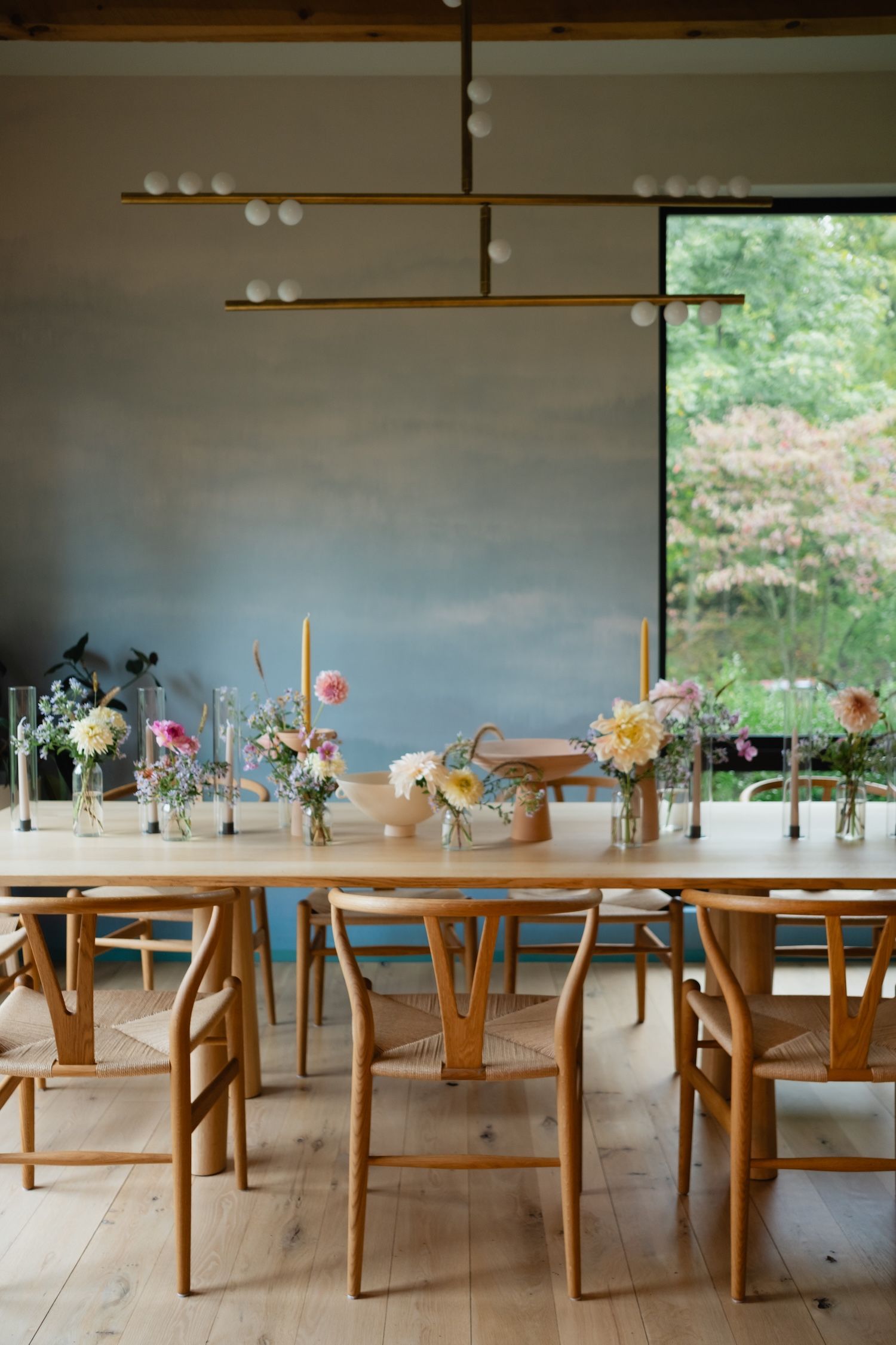 Floral tablesetting for Calico Wallpaper fragments wallpaper and flowers installation by The Quiet Botanist
