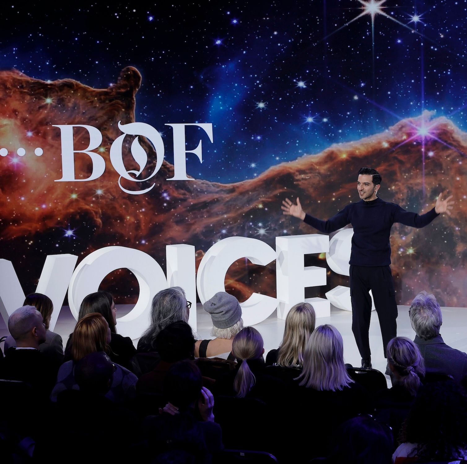 Imran Ahmed speaking at The Business of Fashion VOICES event 