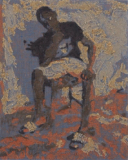 A man sitting on a chair in a painting.