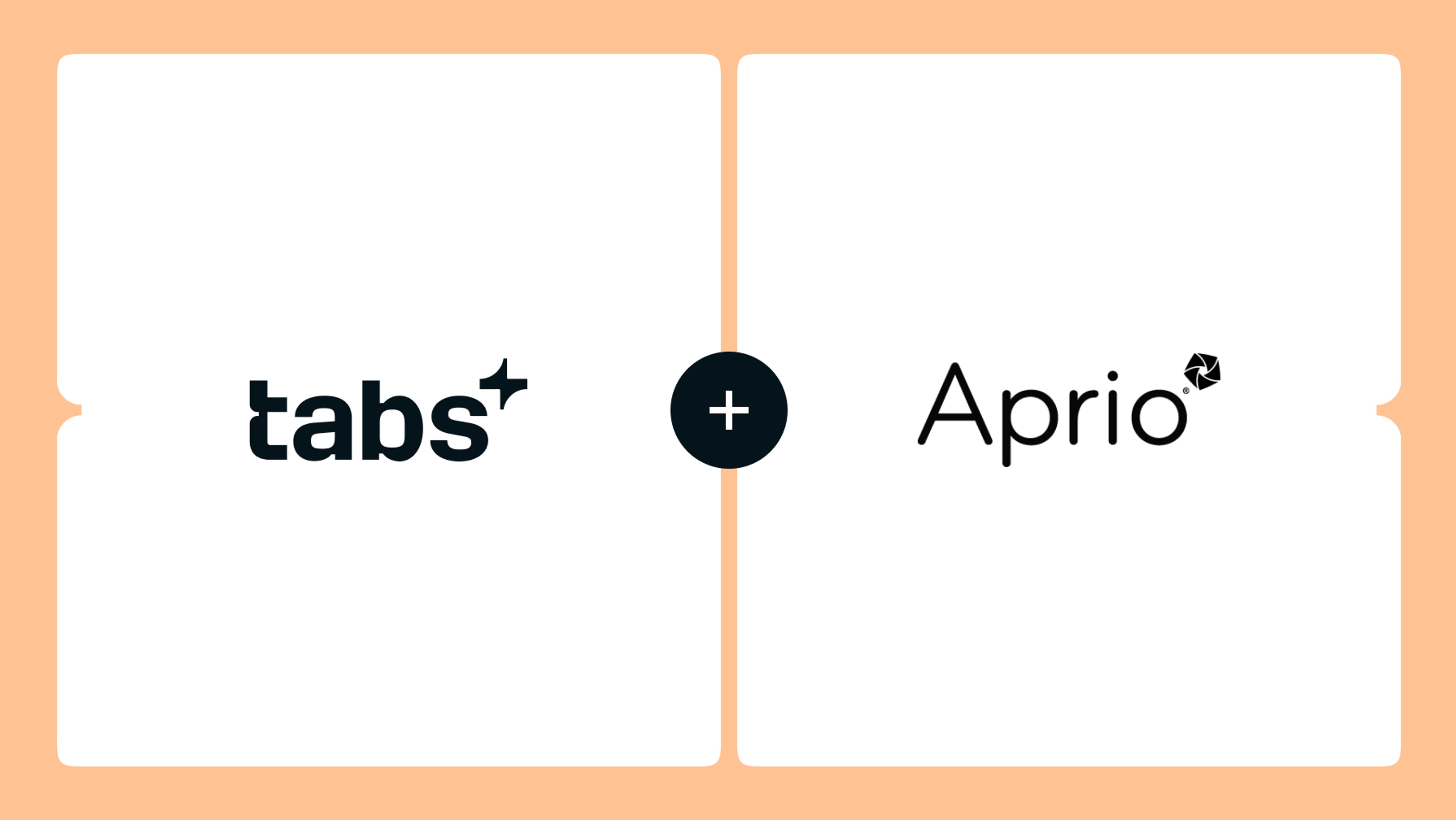 Tabs+ and Aprio logos connected by a plus sign.