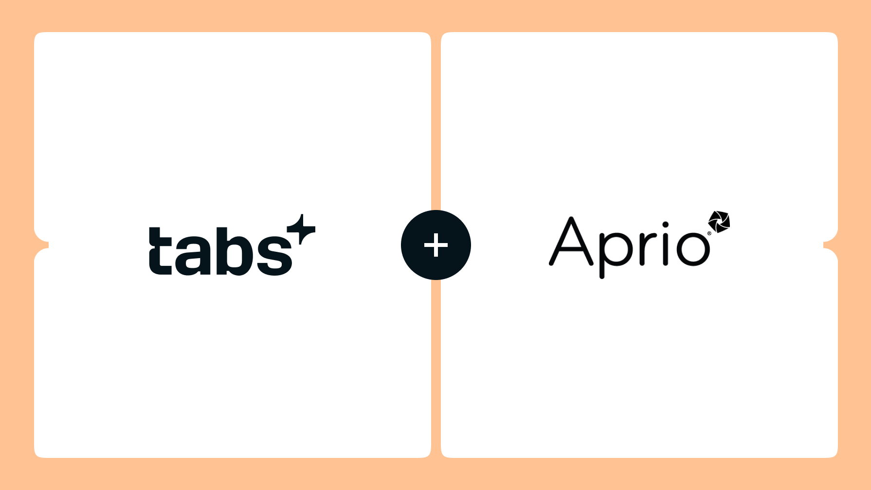 Tabs+ and Aprio logos connected by a plus sign.