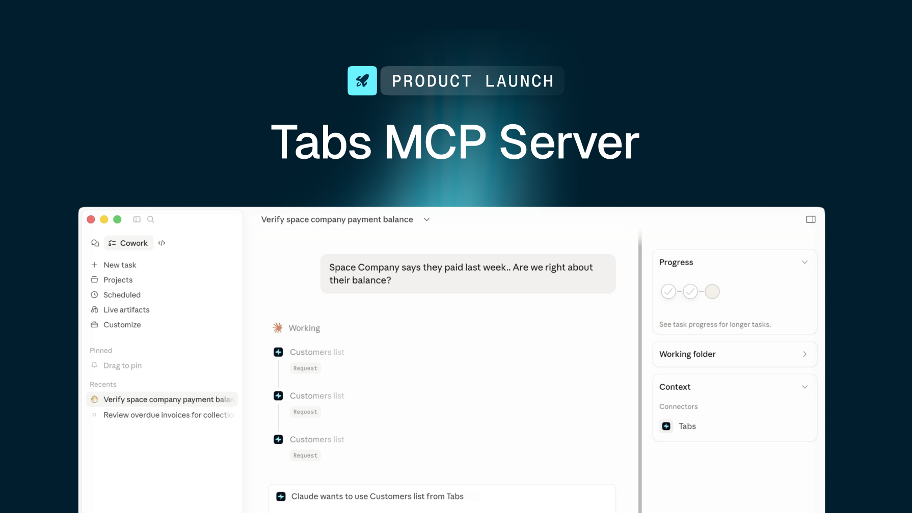 Tabs MCP server for revenue, collections, and billing.