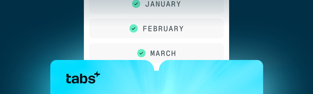 Screenshot of a user interface showing checked months January, February, March, and a blue 'tabs⁺' section.