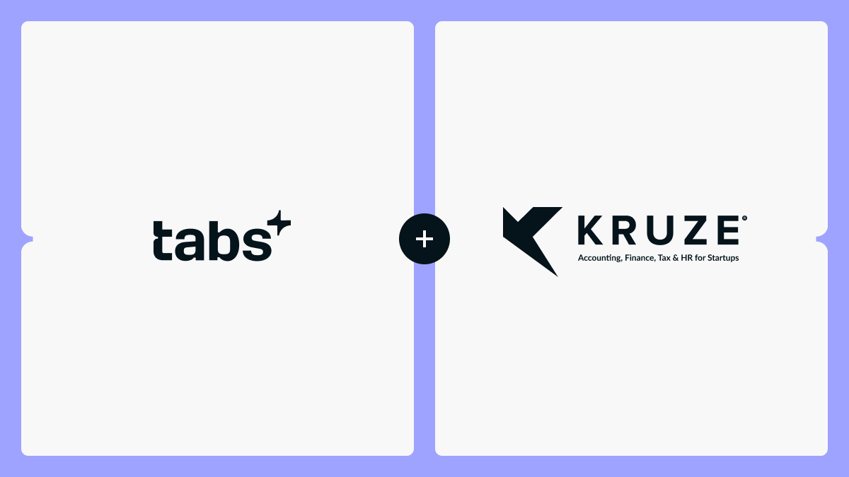 Tabs+ logo and Kruze logo (Accounting, Finance, Tax & HR for Startups) joined by a plus sign.
