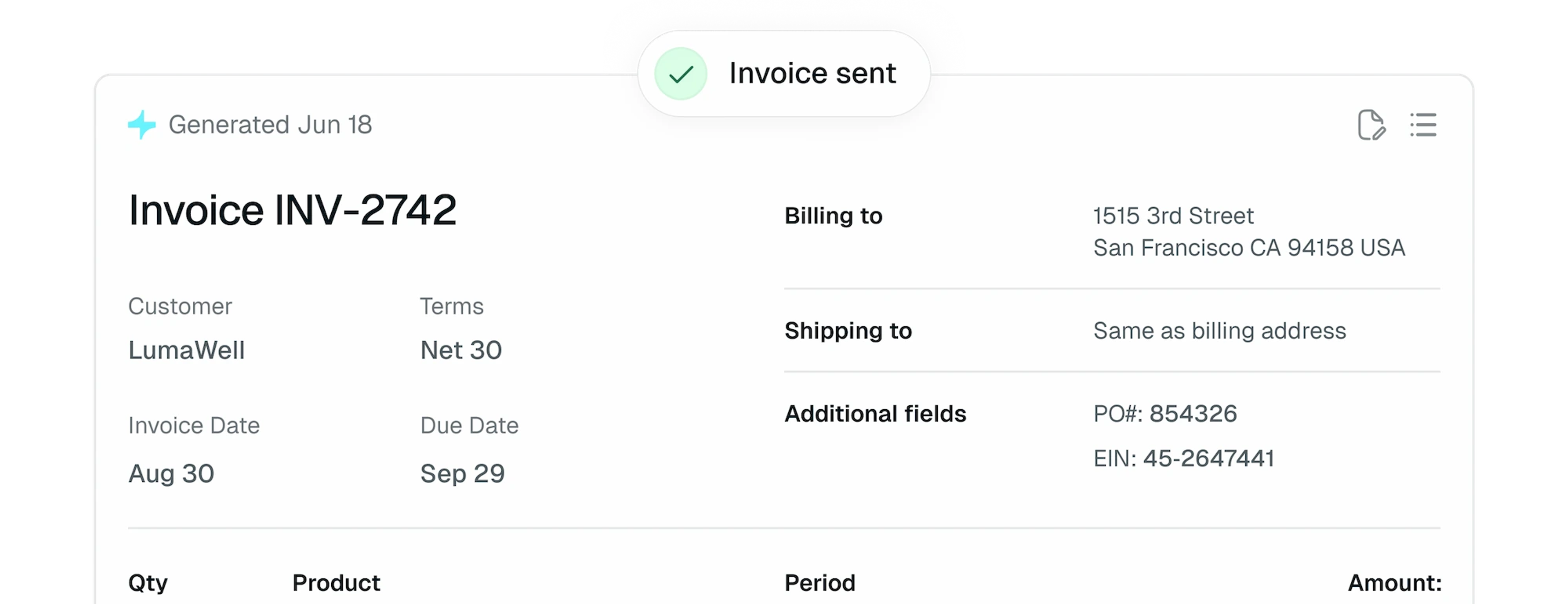 An example of a generated invoice