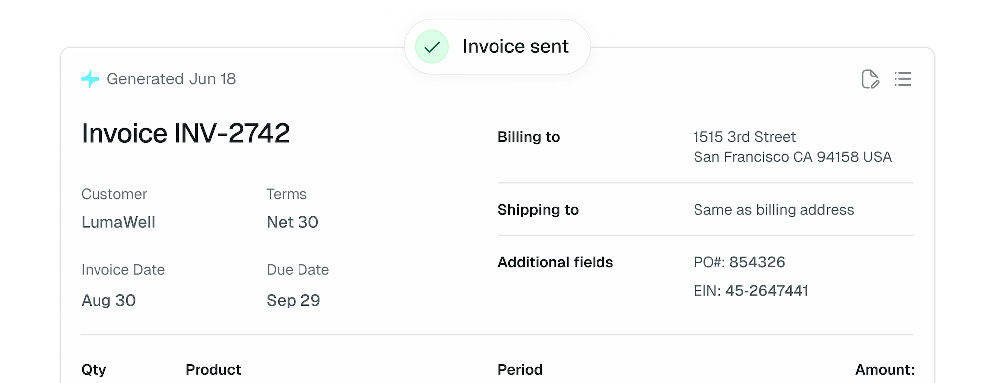 An example of a generated invoice
