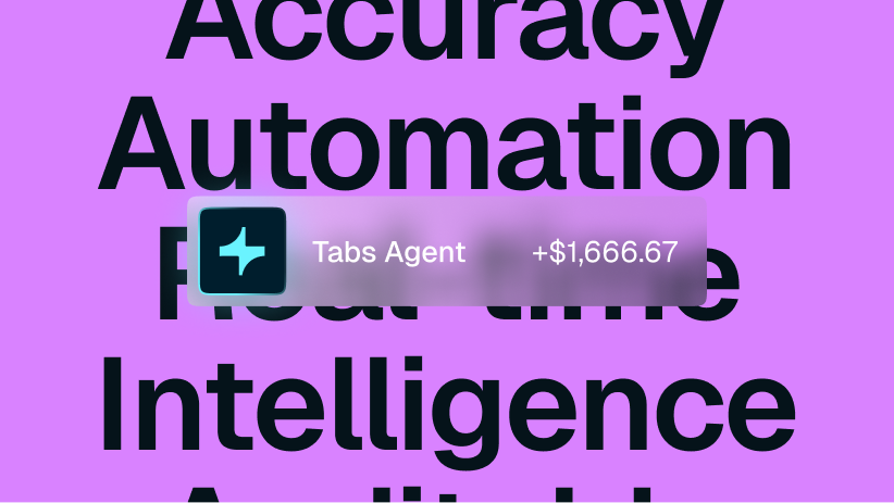 A translucent notification for "Tabs Agent" showing an income of "$1,666.67" floats over large text on a purple background.