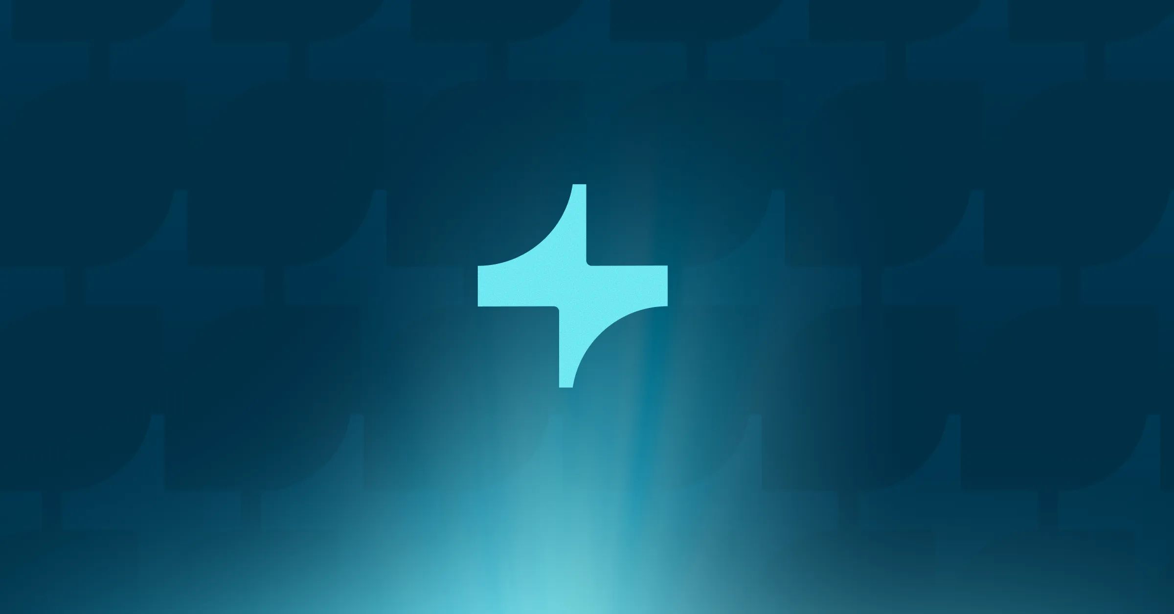 A light blue plus sign with a light beam below it on a dark blue patterned background.
