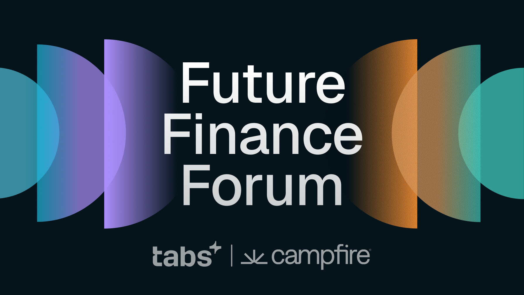 Logo for Future Finance Forum, featuring tabs+ and campfire, with colorful geometric shapes.