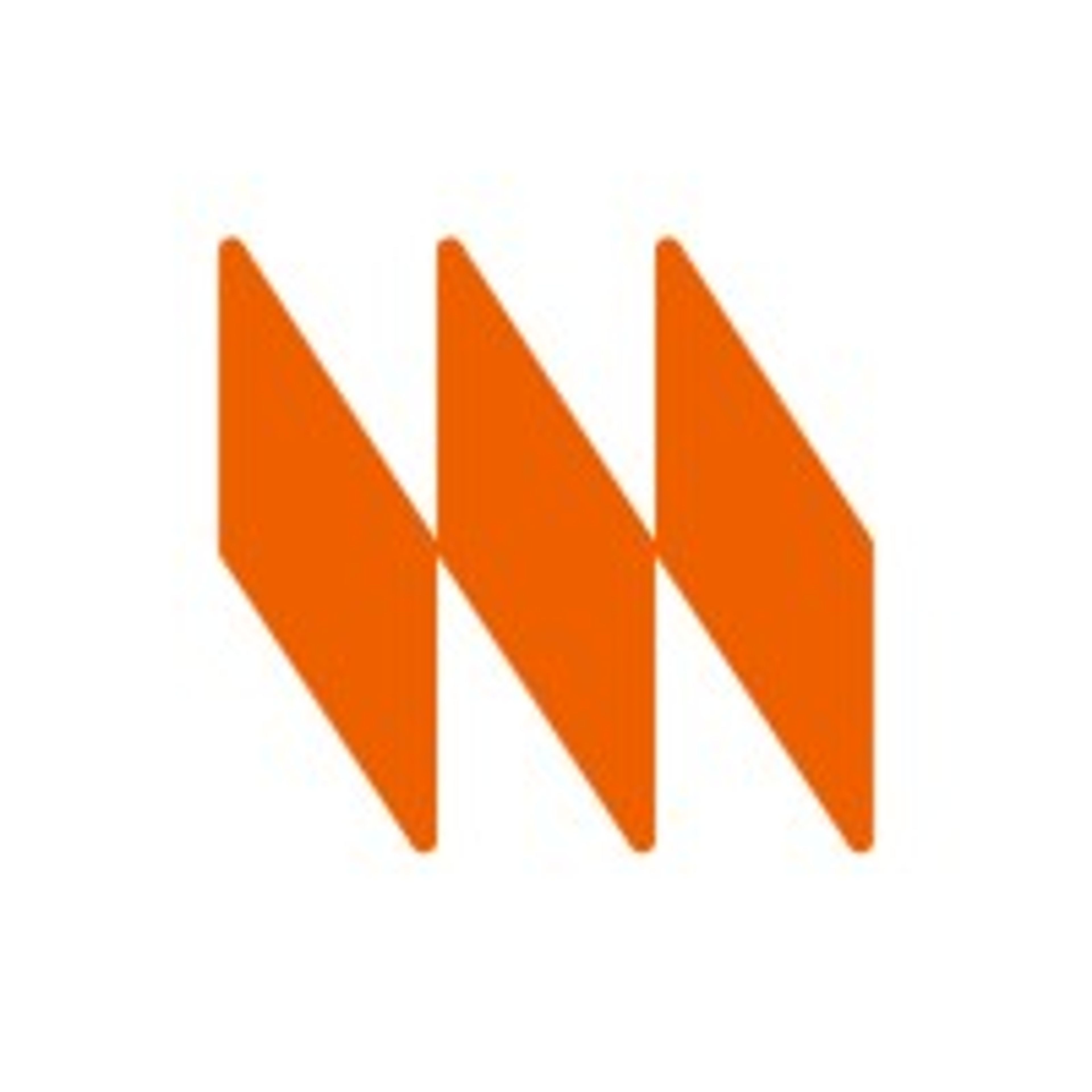 Logo of three connected orange parallelograms.