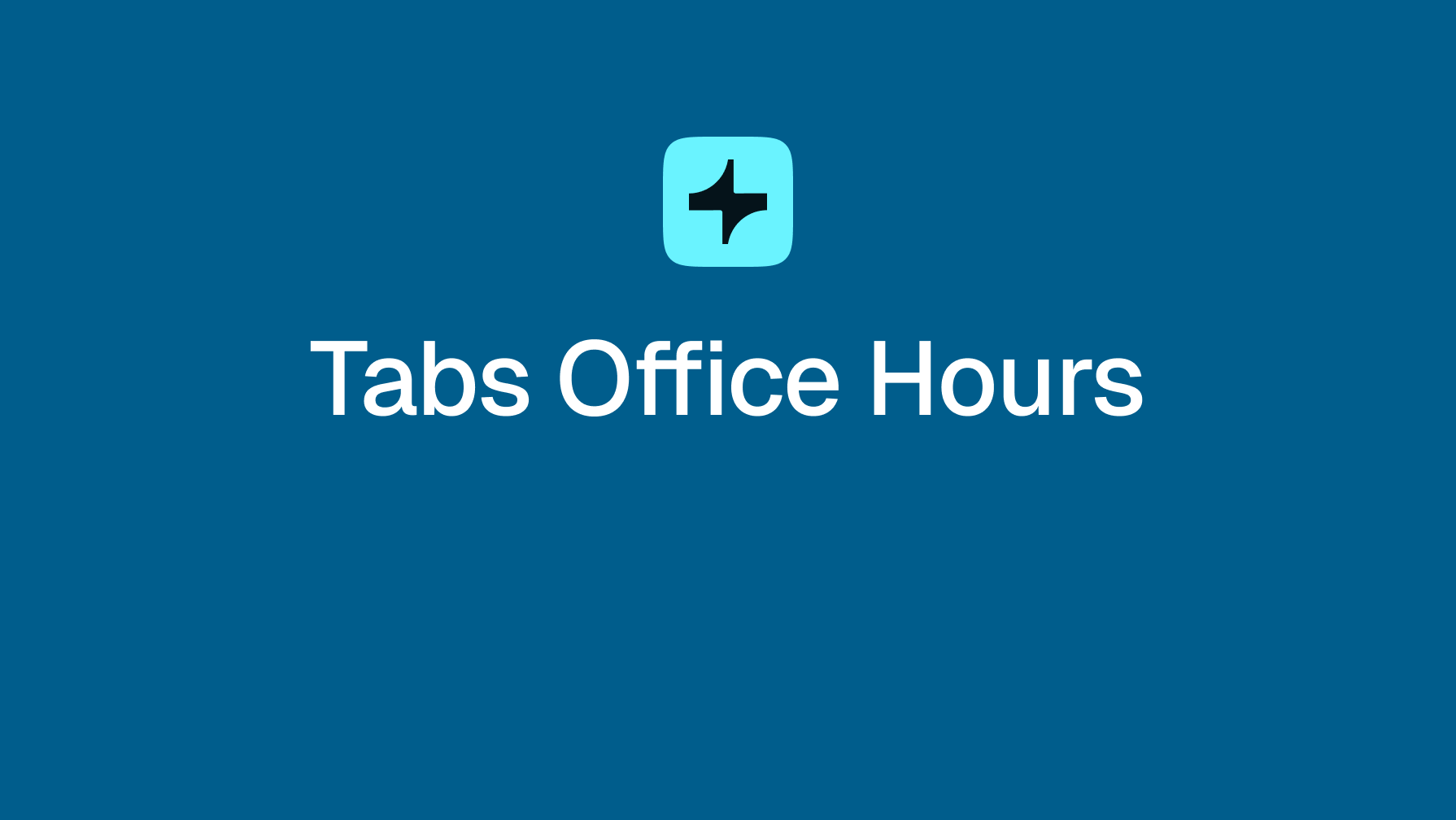 Logo for "Tabs Office Hours" with white text below a light blue square icon containing a black star-plus symbol on a dark blue background.