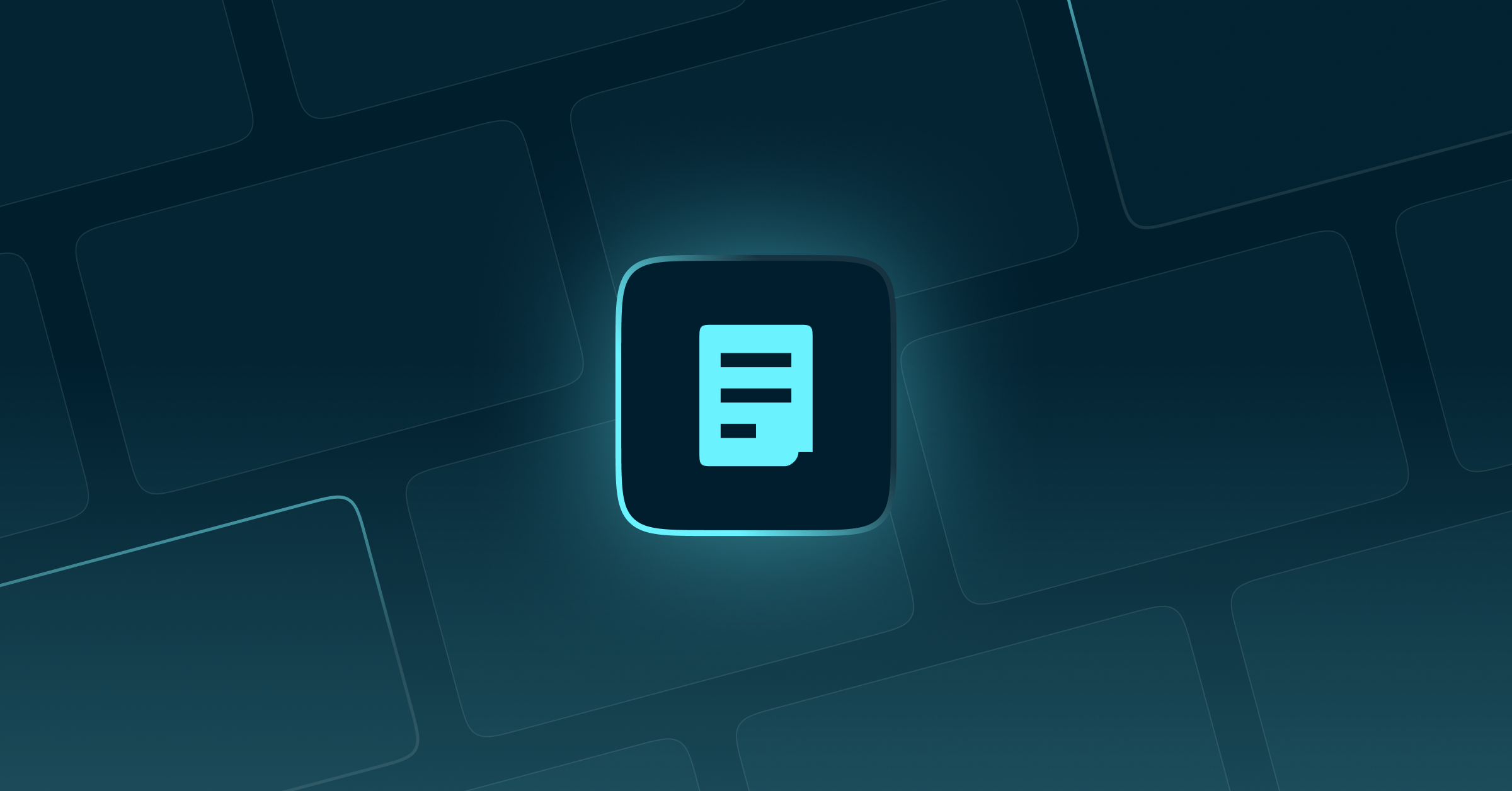 Glowing blue document icon on a dark grid background.