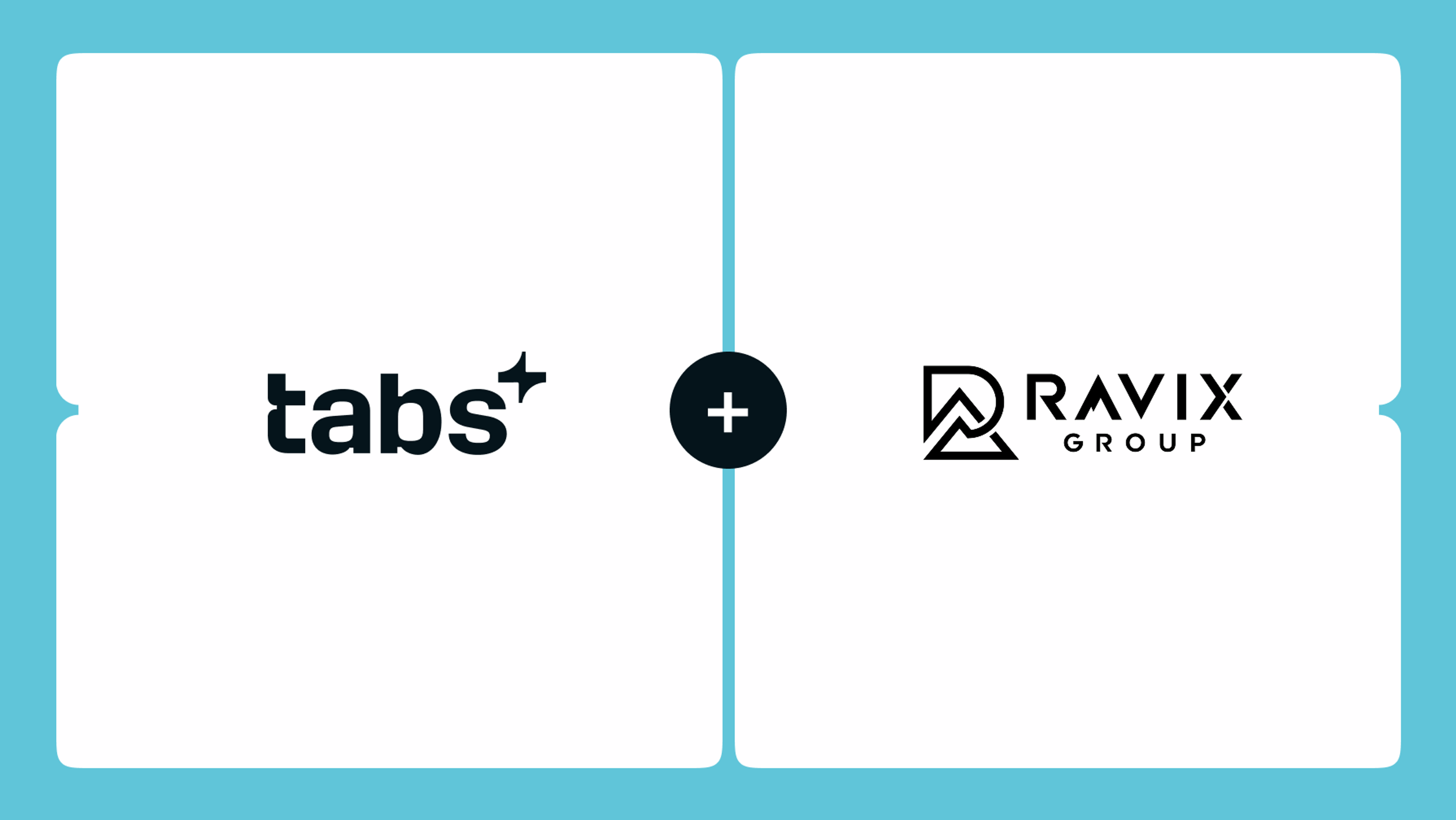 Logos for Tabs+ and Ravix Group, separated by a plus sign.