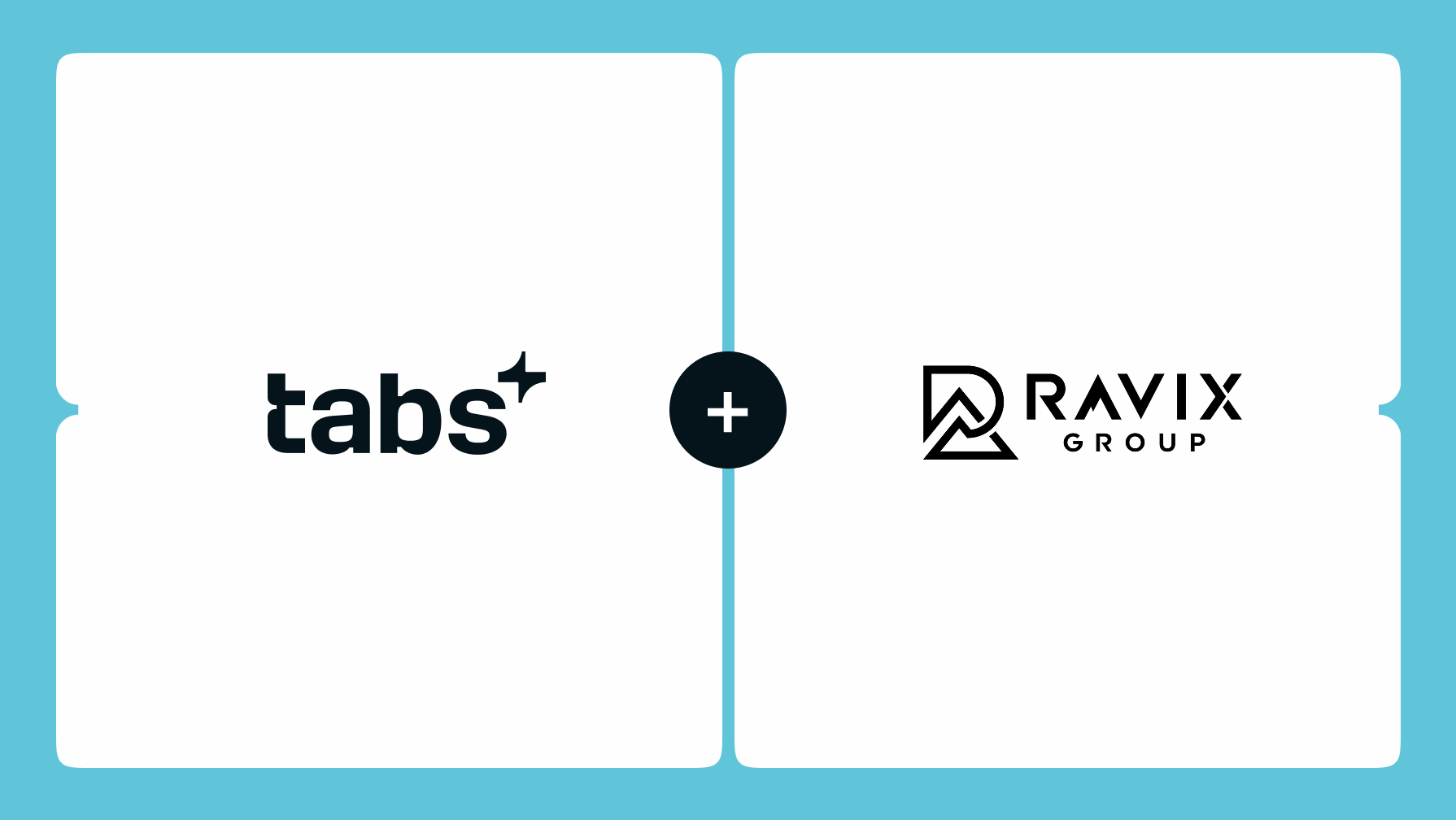 Logos for Tabs+ and Ravix Group, separated by a plus sign.
