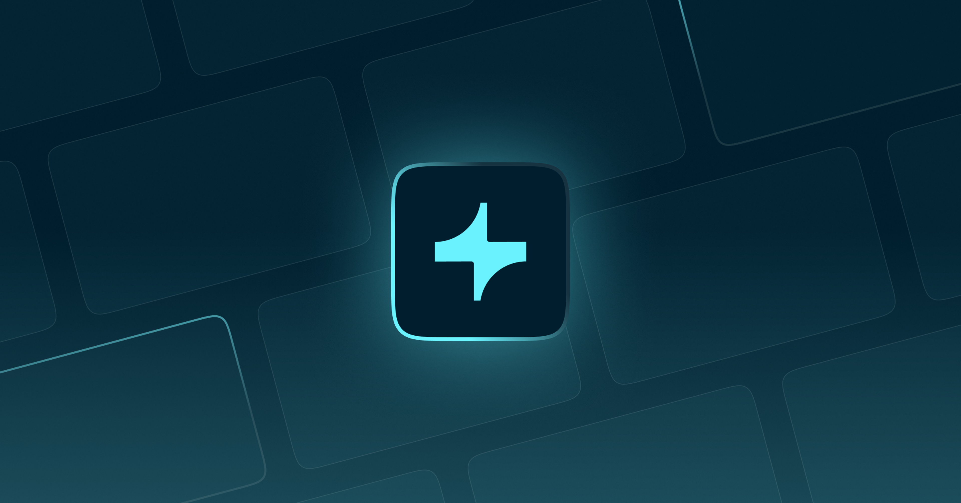 A glowing blue credit card icon on a dark, patterned background.