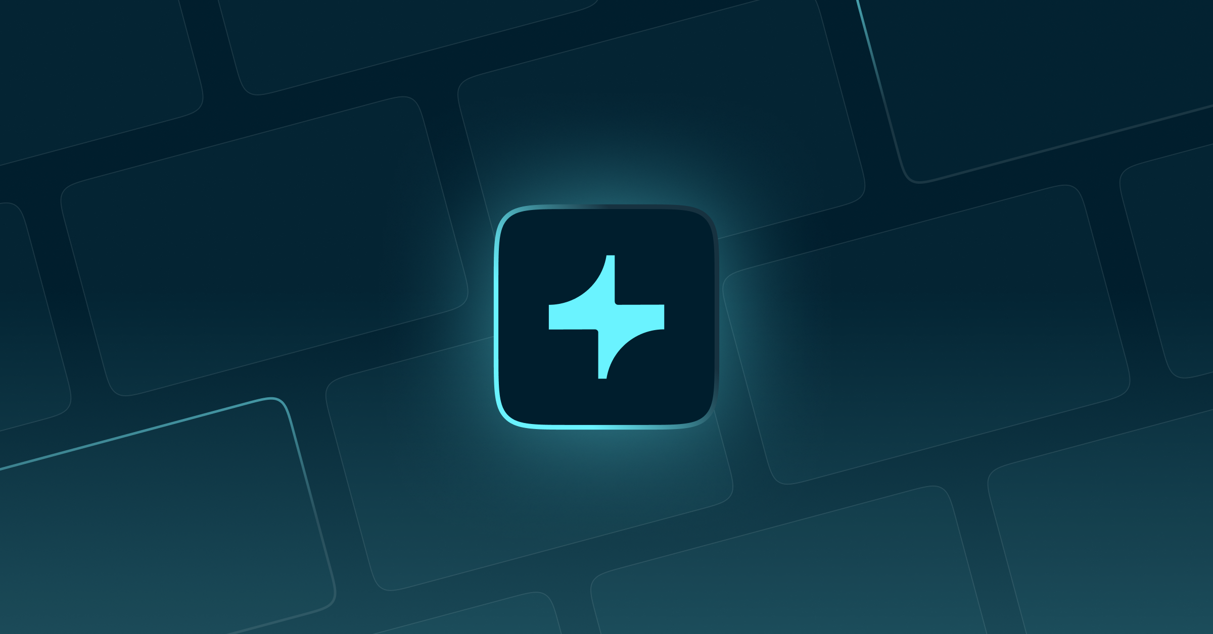 A glowing blue credit card icon on a dark, patterned background.